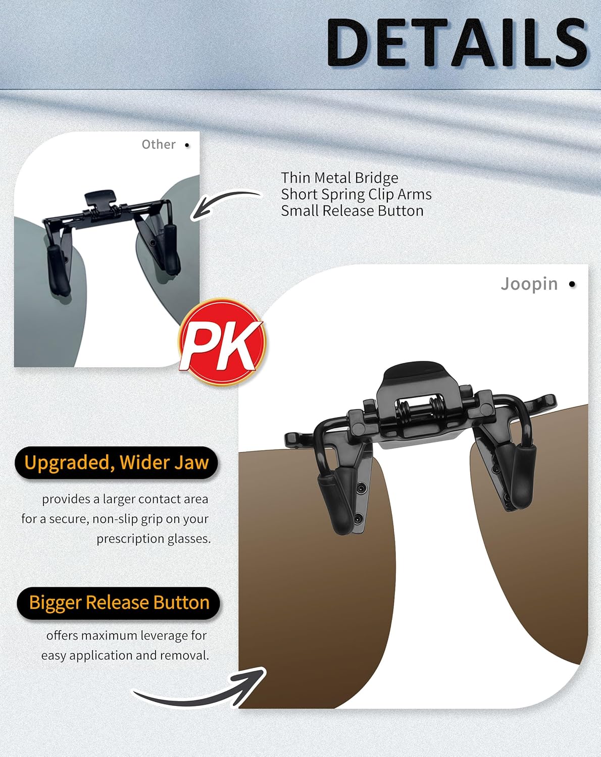 Joopin 2 Pack Polarized Clip on Sunglasses over Glasses, Rectangle Flip up Sun Glasses UV Protection Women Men - Image 3