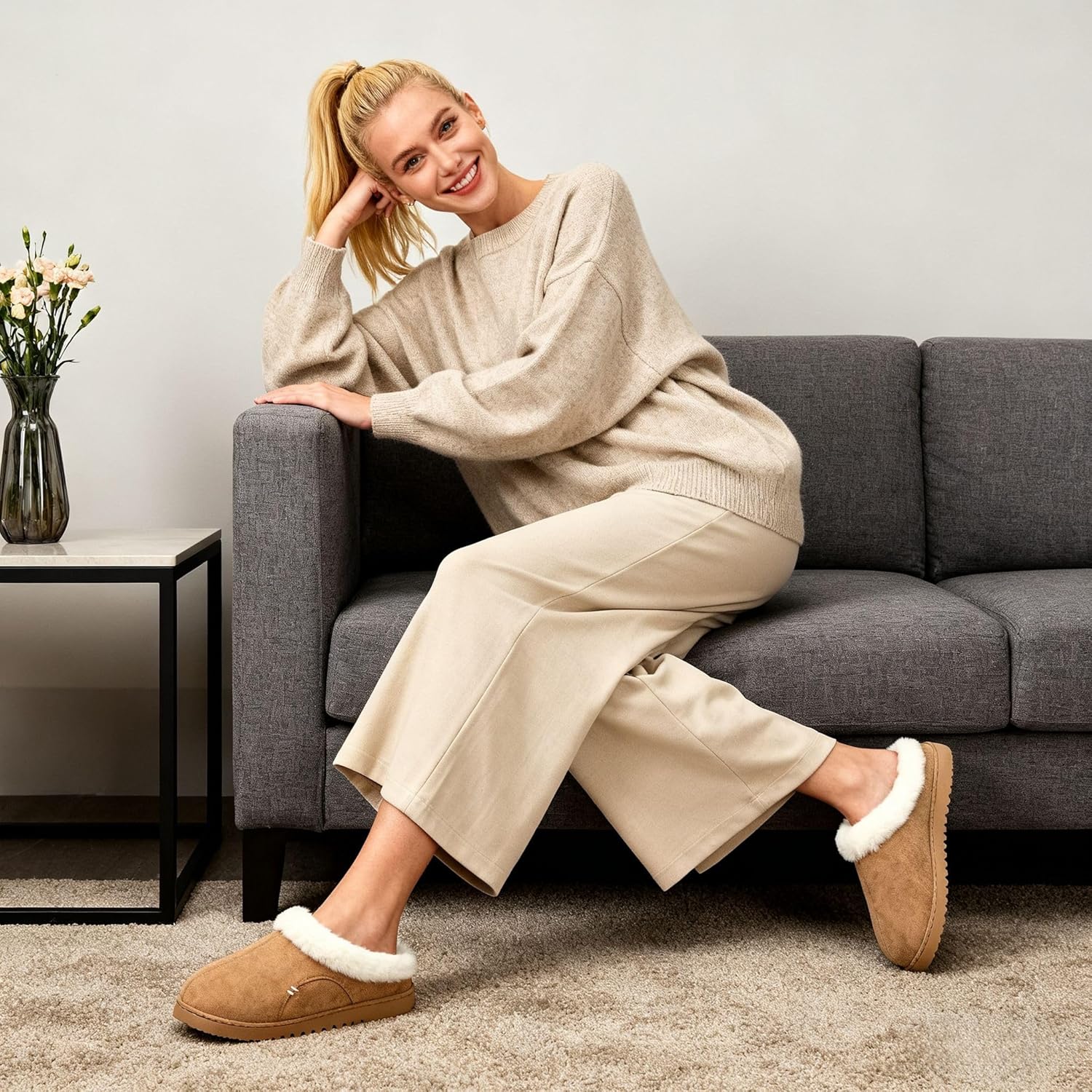 NineCiFun Women's Suede Memory Foam Slippers Plush Faux Fur Lining House Shoes with Non-Slip Sole for Indoor Outdoor Comfort - Image 3