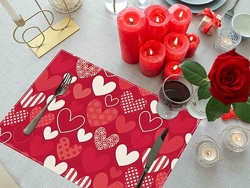 Miniatura 4 de Moutina Juego de 4 manteles individuales para el día de San Valentín, 12 x 18 pulgadas, resistentes al calor, para aniversario, boda, decoración de