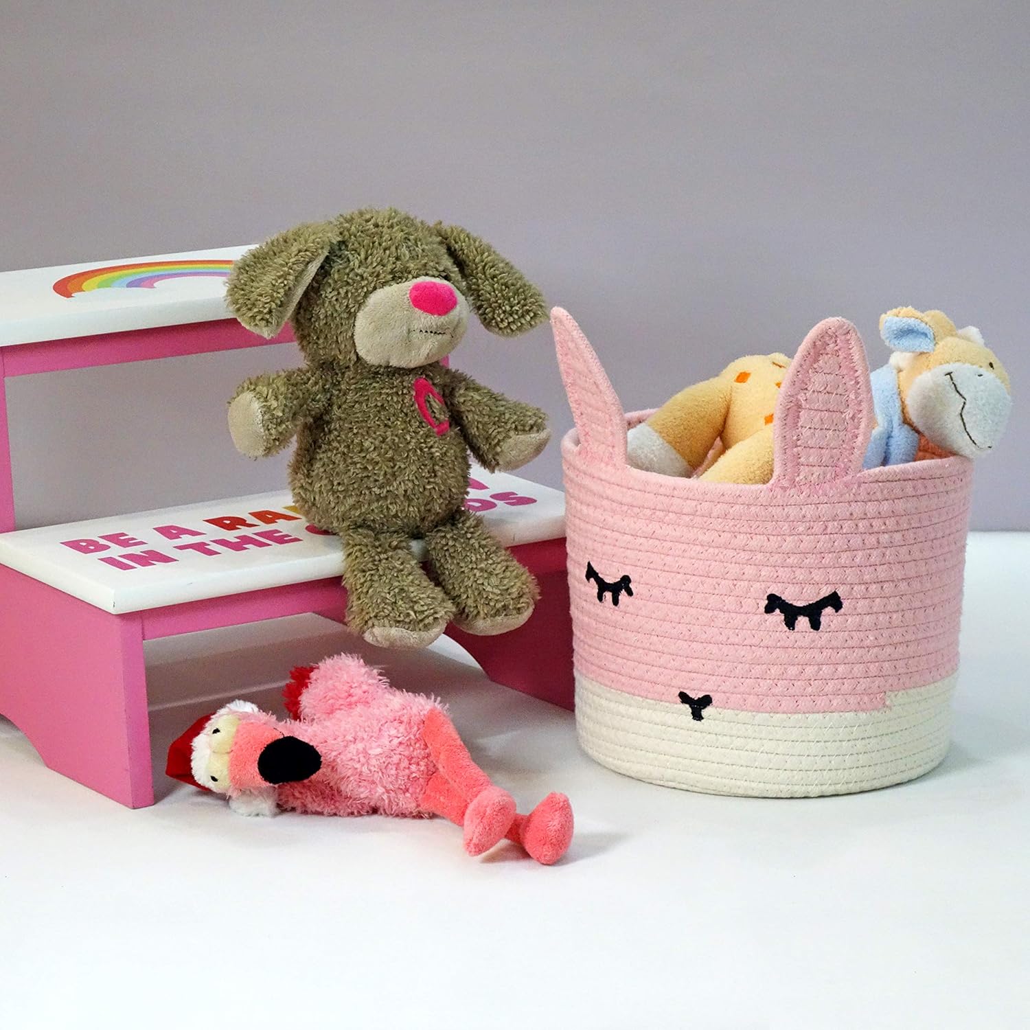 T&T Homewares Small Cute Pink Bunny Toy & Laundry Basket for Nursery Storage, Woodland Nursery Decor