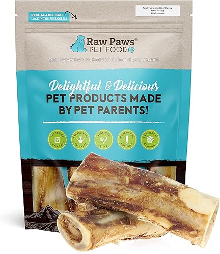 Raw Paws Huesos de médula de carne ahumada de 6 pulgadas para perros grandes, 4 unidades - Empaquetados en Estados Unidos - Huesos de carne para