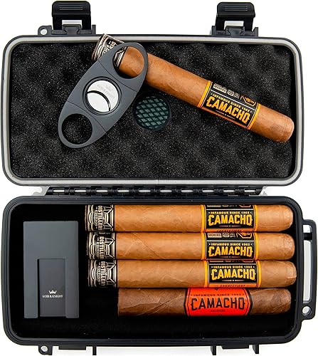 Kobi & Knight Estuche para humidor de cigarros de viaje con cortador de puros y soporte, impermeable, a prueba de polvo, portátil, para cigarros de