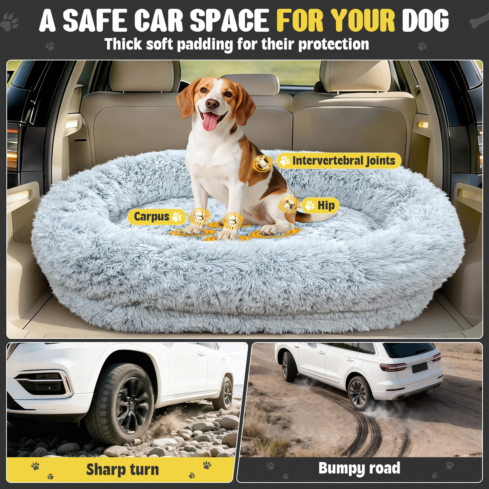 Perro Grande Coche Asiento, Suave Cuscino Coche Perros, Enorme Cama Acolchada Para Perro, Alfombrilla Extraíble Impermeable y Lavable, Suave y Antideslizante Asiento Trasero y Maletero, Gris Claro