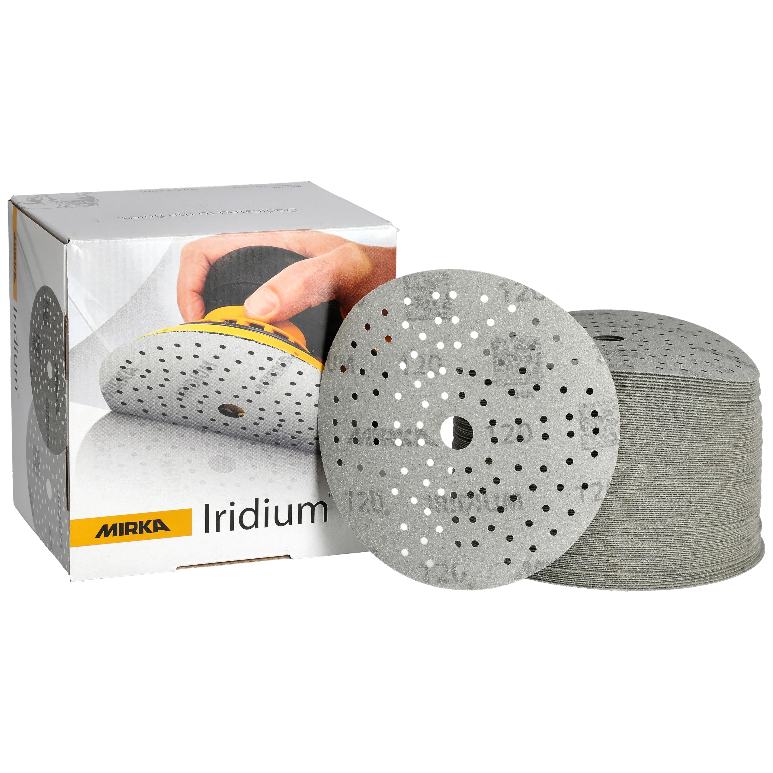 Mirka Iridium Premium Sandpaper 150mm Hook & Loop 120 Grit 100 pcs