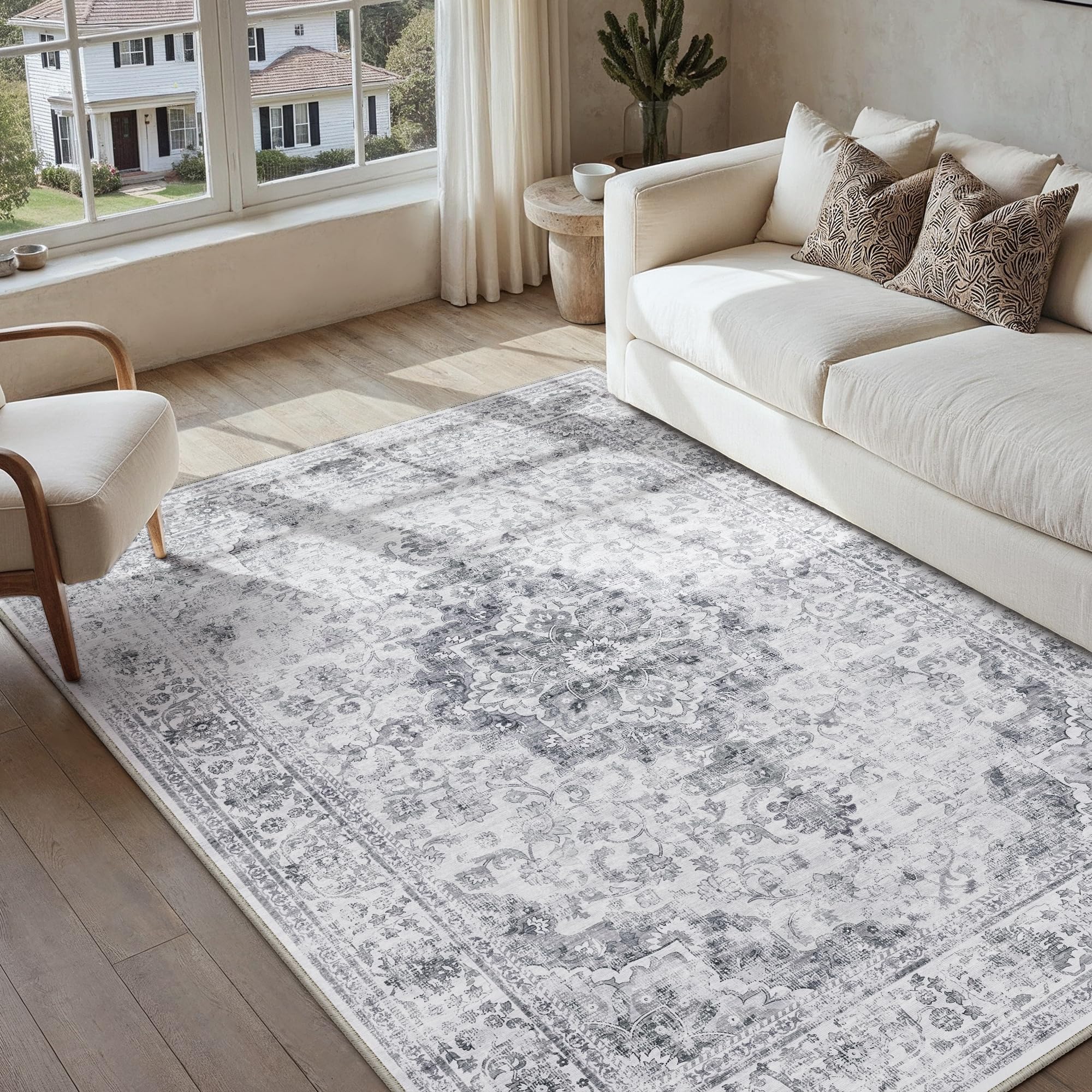 PureCozy Vintage Rugs Living Room 120x170cm Grey Machine Washable