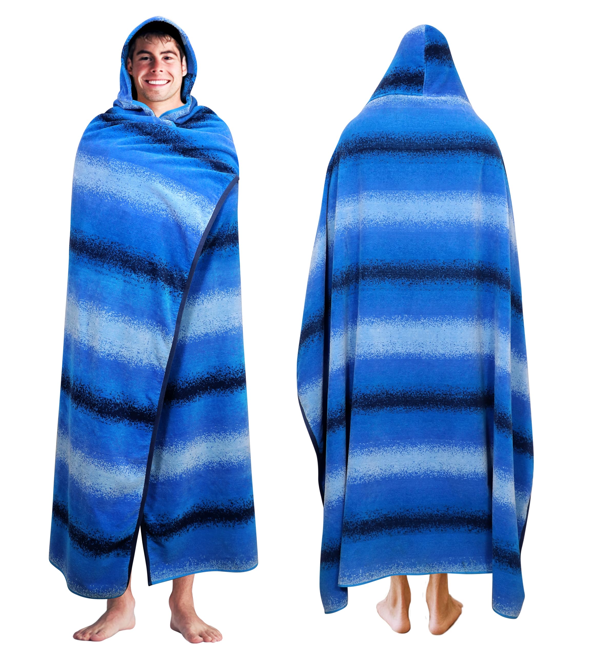 COTTON CRAFT Hooded Beach Towel – Oversized 58 x 68 Big & Huge Towel with Hood for Adults - 100% Cotton Jacquard Velour Pool Bath Wrap - Super Soft