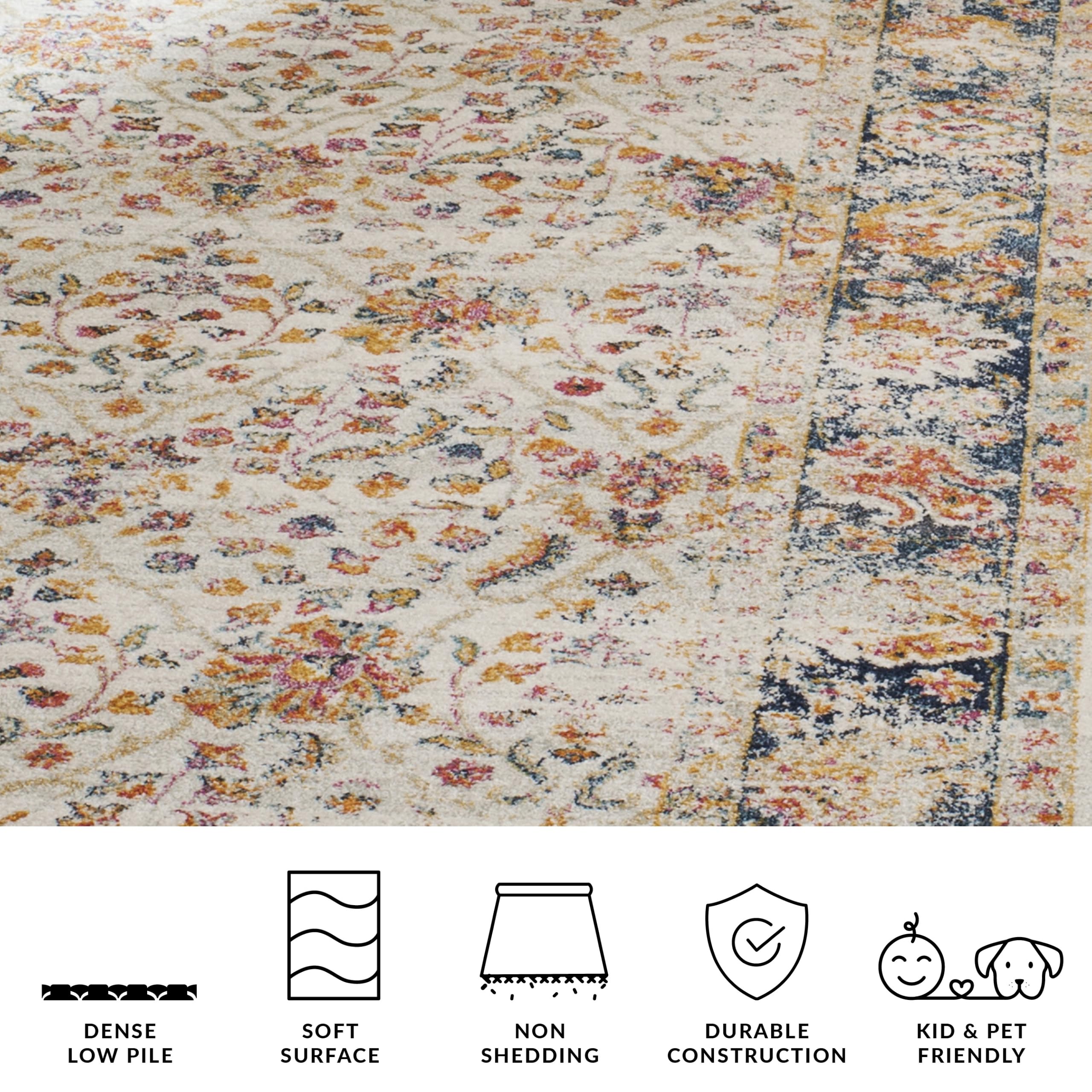 SAFAVIEH Tapis de Sol Vieilli pour Salon, Salle à manger, Chambre à coucher - Madison Collection, Tapis à poil court, Crème et Marine, 201 X 279 cm