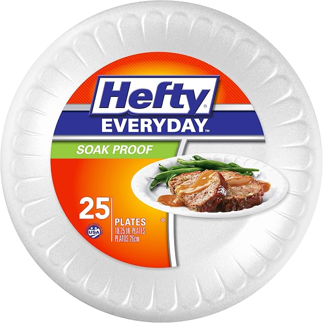 Hefty Soak-Proof Foam Plates White 10.25 Inch 25 Count