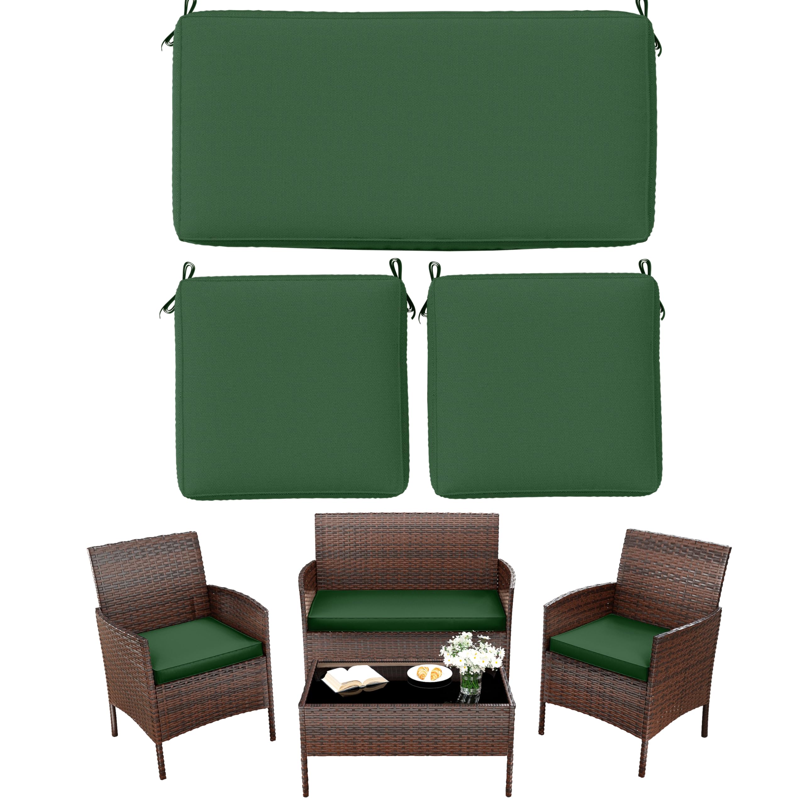 Pakunoda 3 Pack Outdoor Replacement Cushions, Fit for 4-Seater Wicker Rattan Patio Conversation Set, 36x18x3,18x18x3, Liner & Cover