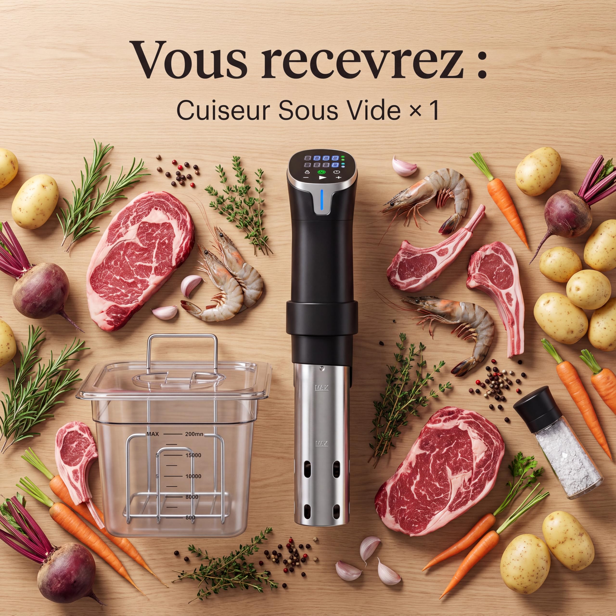 Roame Cuiseur Sous Vide 1100W, WiFi App, Thermoplongeur LCD, IPX7