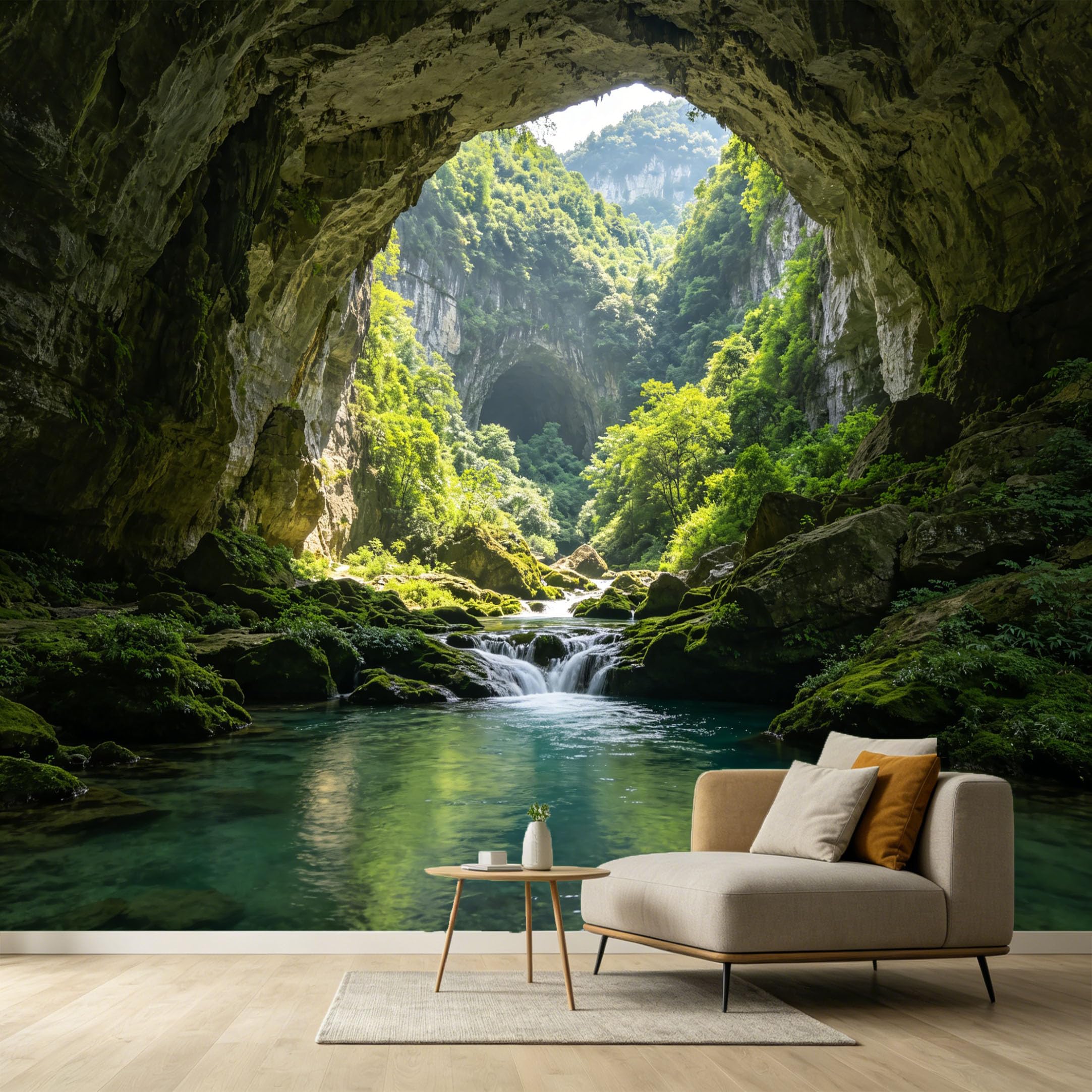 Custom Size Wall Murals Limestone Cave Landscape Forest Stream 3D Trompe L'Oeil SelfAdhesive Wall Fabric Removable Large Wallpaper for Photo Living Room