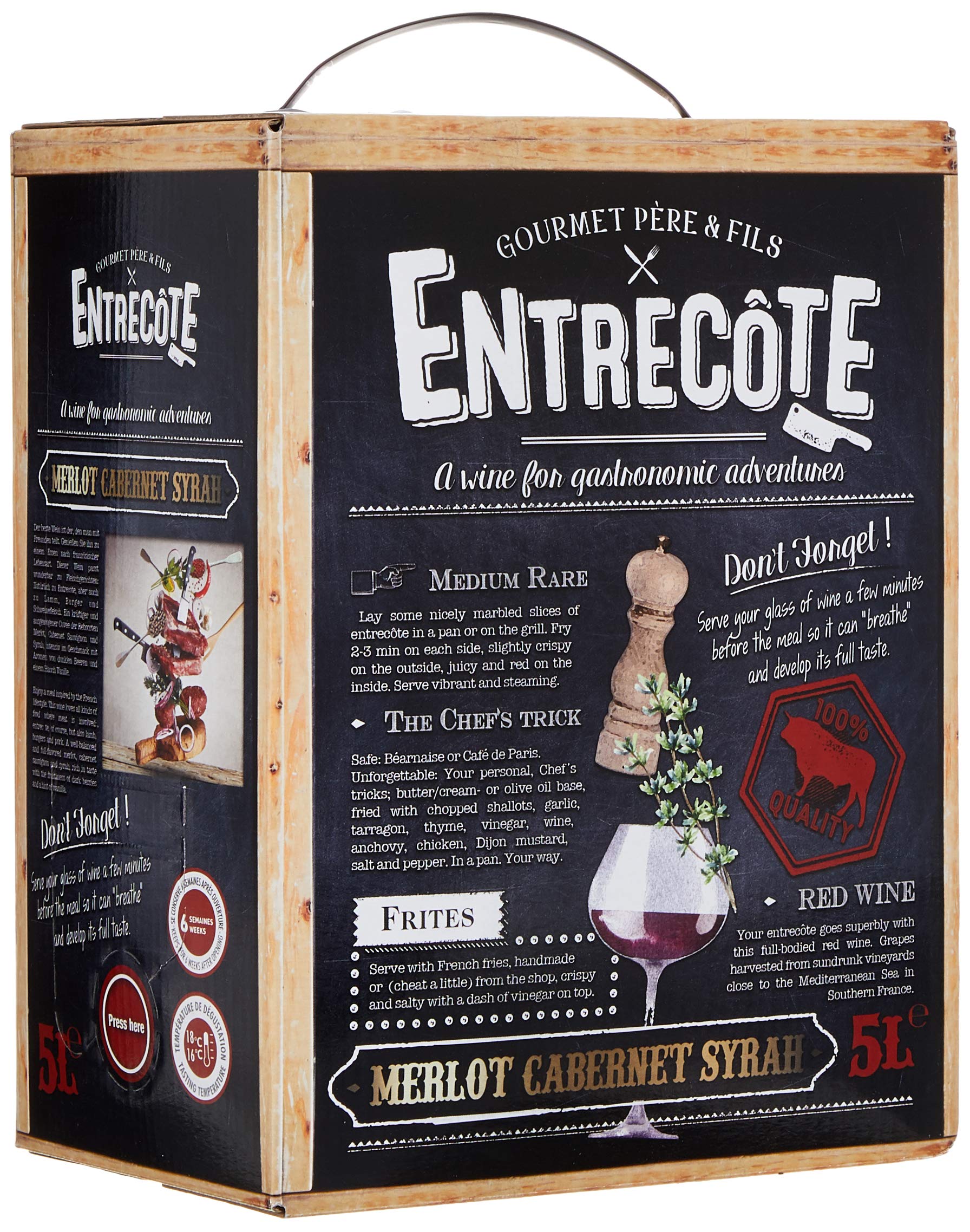Entrecote - Merlot, Cabernet Sauvignon, Syrah - Rotwein aus Frankreich - BIB Bag in Box (1 x 5 l)