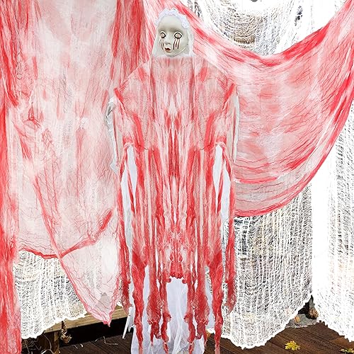 Miniatura 34 de Tela espeluznante, 6 piezas de 30 x 72 pulgadas, decoración de gasa espeluznante negra espeluznante, decoración de Halloween para fiestas, Negro