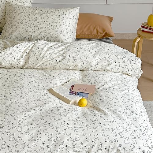 Miniatura 4 de BlueBlue Juego de funda de edredón con diseño de conejo tamaño Queen, 100% algodón, ropa de cama para niños, niñas, adolescentes, con dibujos