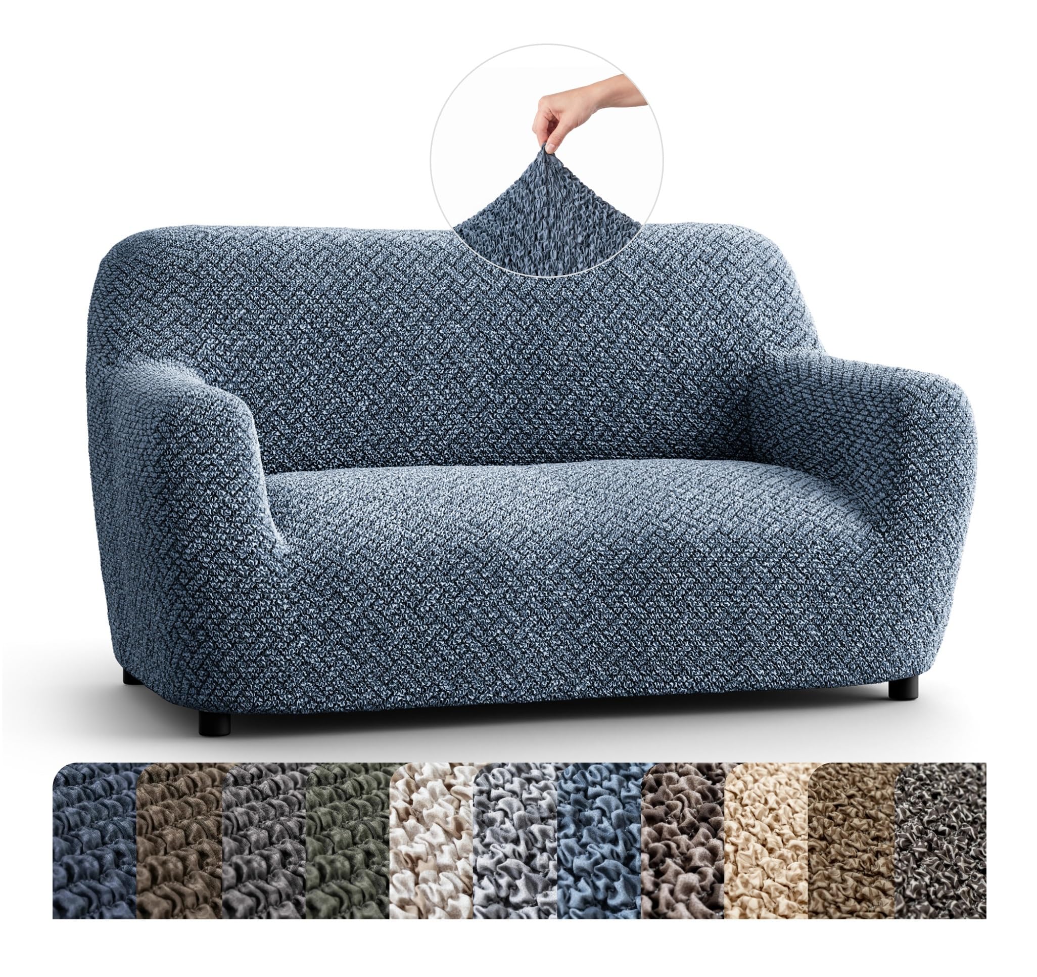 Mamma Mia Covers PAULATO BY GA.I.CO. Loveseat Slipcover - Oversized Chair Cover - Stretch Couch Cover - Cushion Love Seat Sofa Slipcovers - 1-Piece Form Fit Washable Protector - Microfibra Print - Venezia Blue
