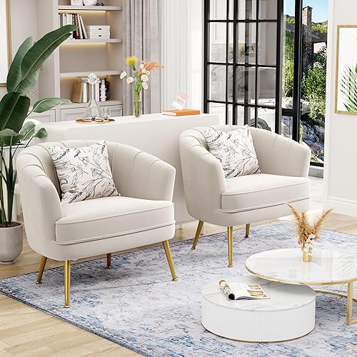 Miniatura 8 de Silla de acento de terciopelo Andeworld, silla de sofá individual moderna tapizada, sillón de club barrel cómodo para sala de estar con patas de