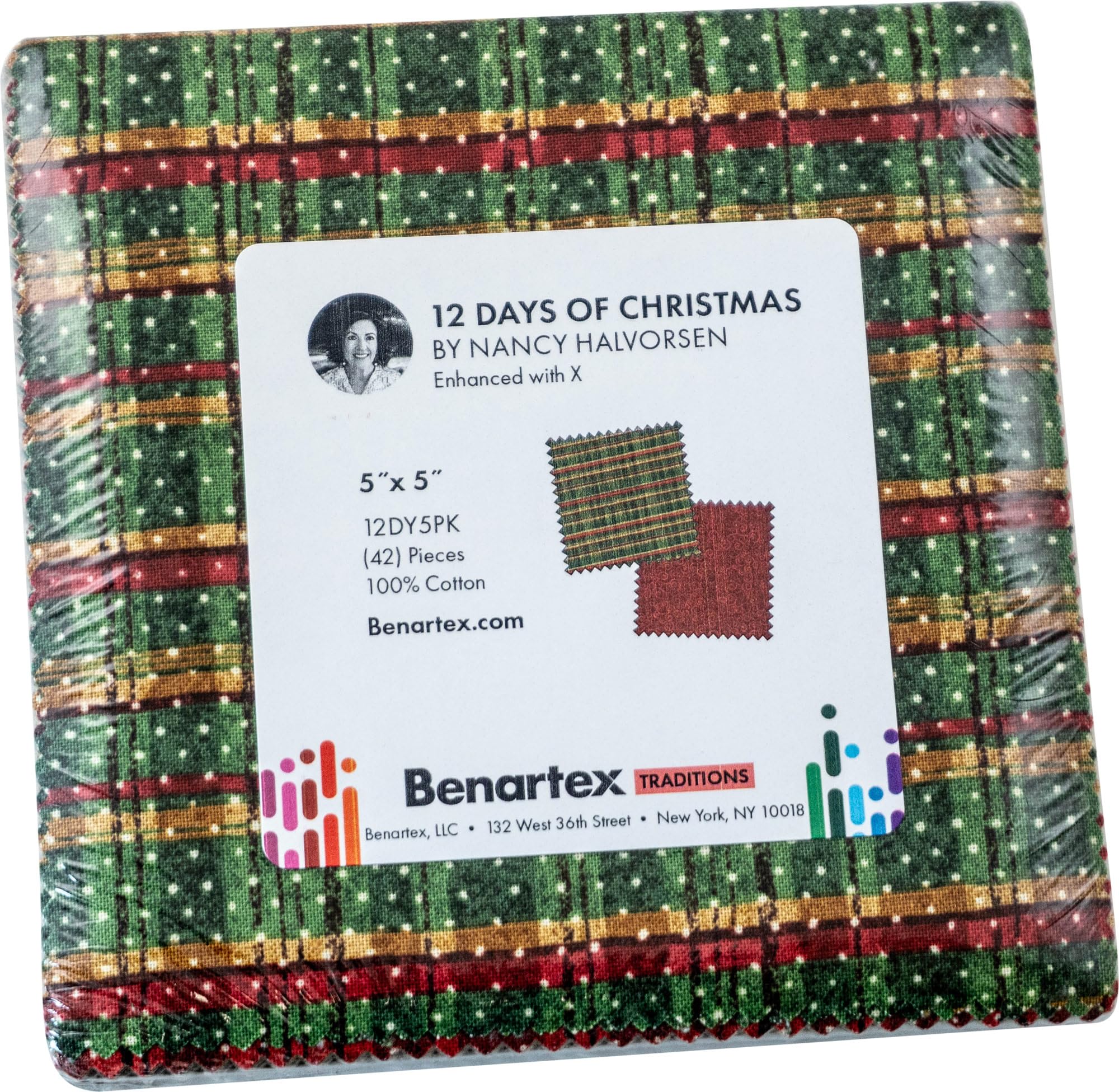 Benartex Assorted Nancy Halvorsen 12 Days Of Christmas 5X5 Pack 42 5-Inch Squares Charm Pack