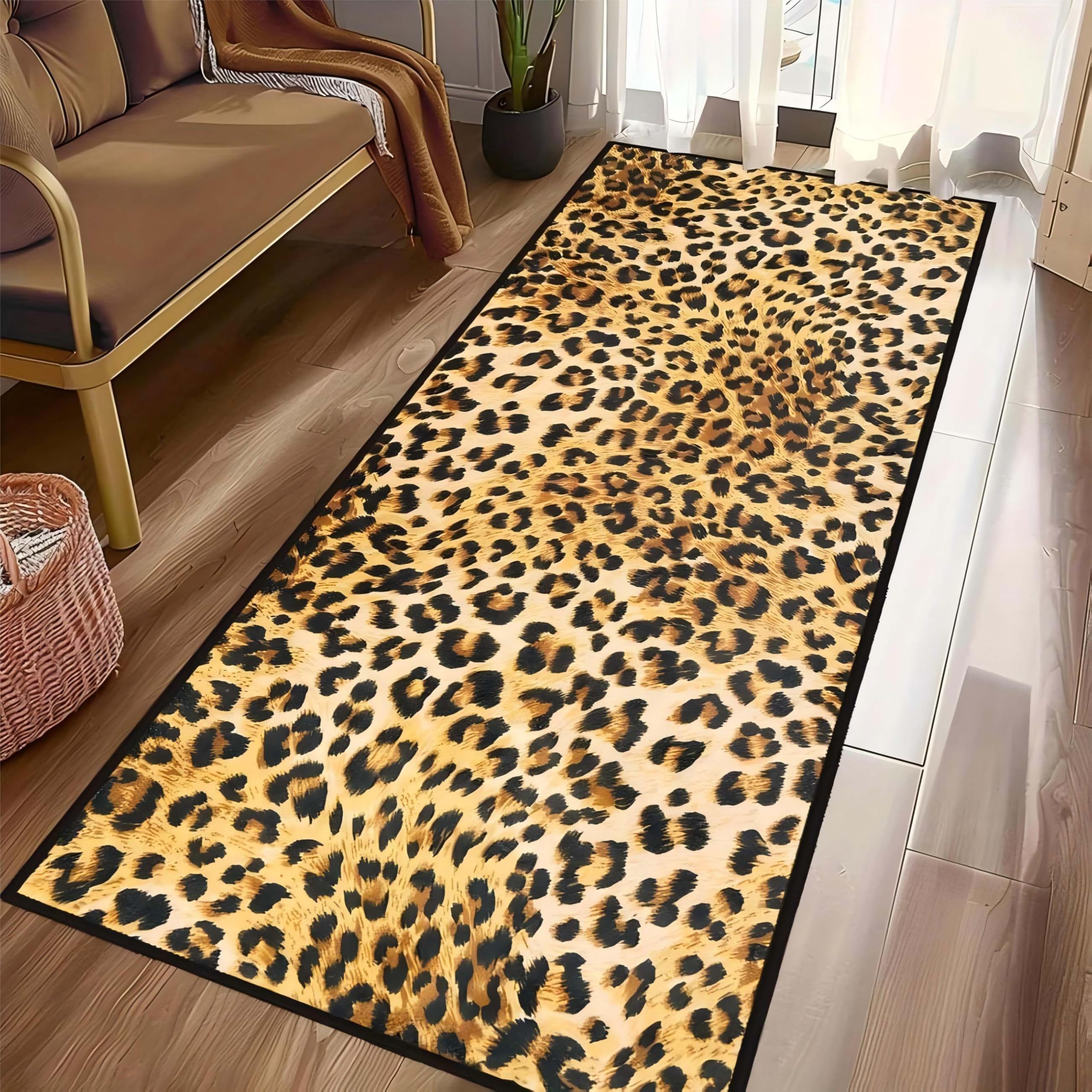Leopard Runner Hallway Rug, 60x120cm Cheetah Print Pattern Animal Rugs, Non-Slip Washable Home Interior Decorative Carpet for Bedroom Living Room Office Bedside Floor Carpets