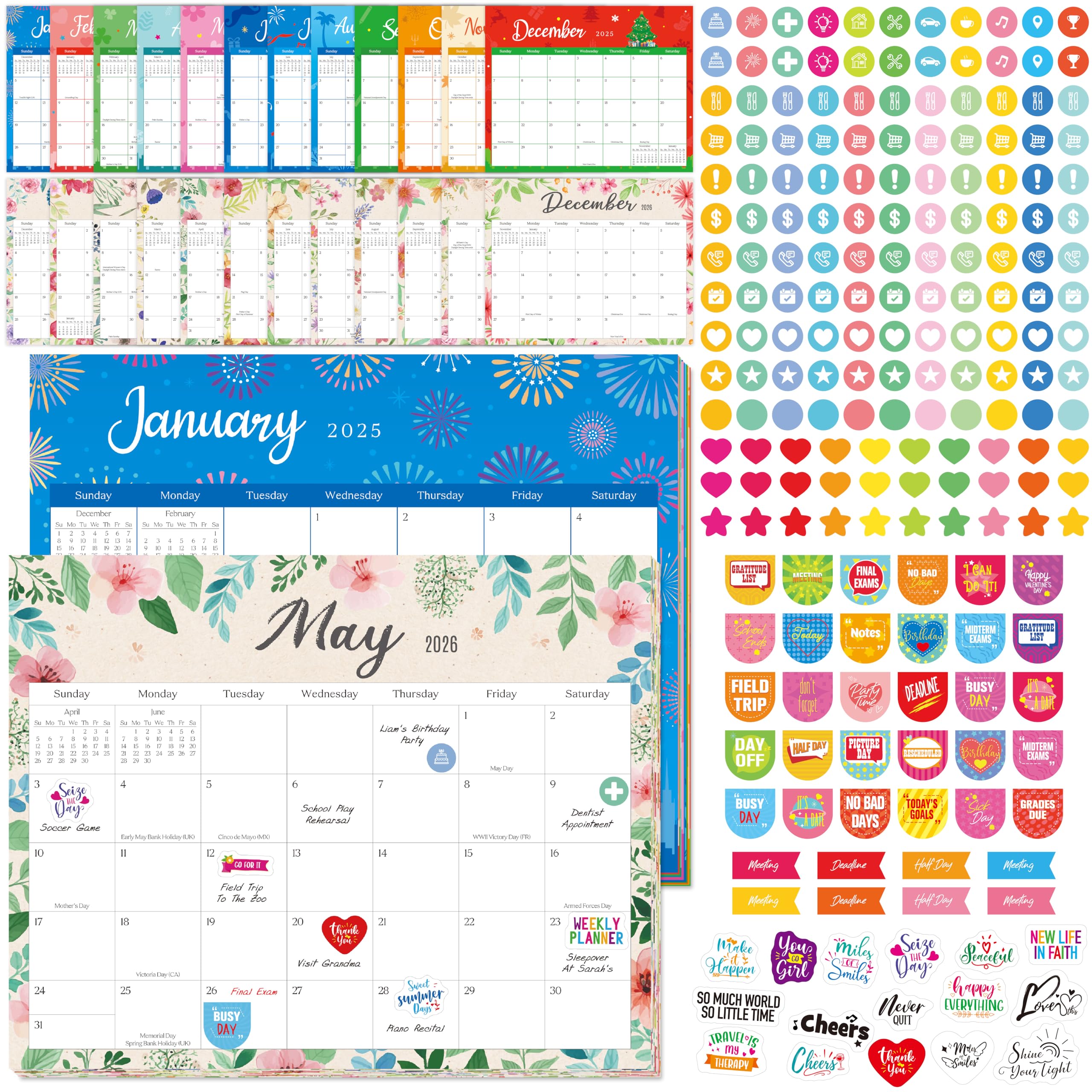 2025-2026 Magnetic Calendar, 24 Monthly Planner Calendar with 340+ Stickers, Fridge Calendar with Different Designs for Metal Cabinet, Refrigerator,