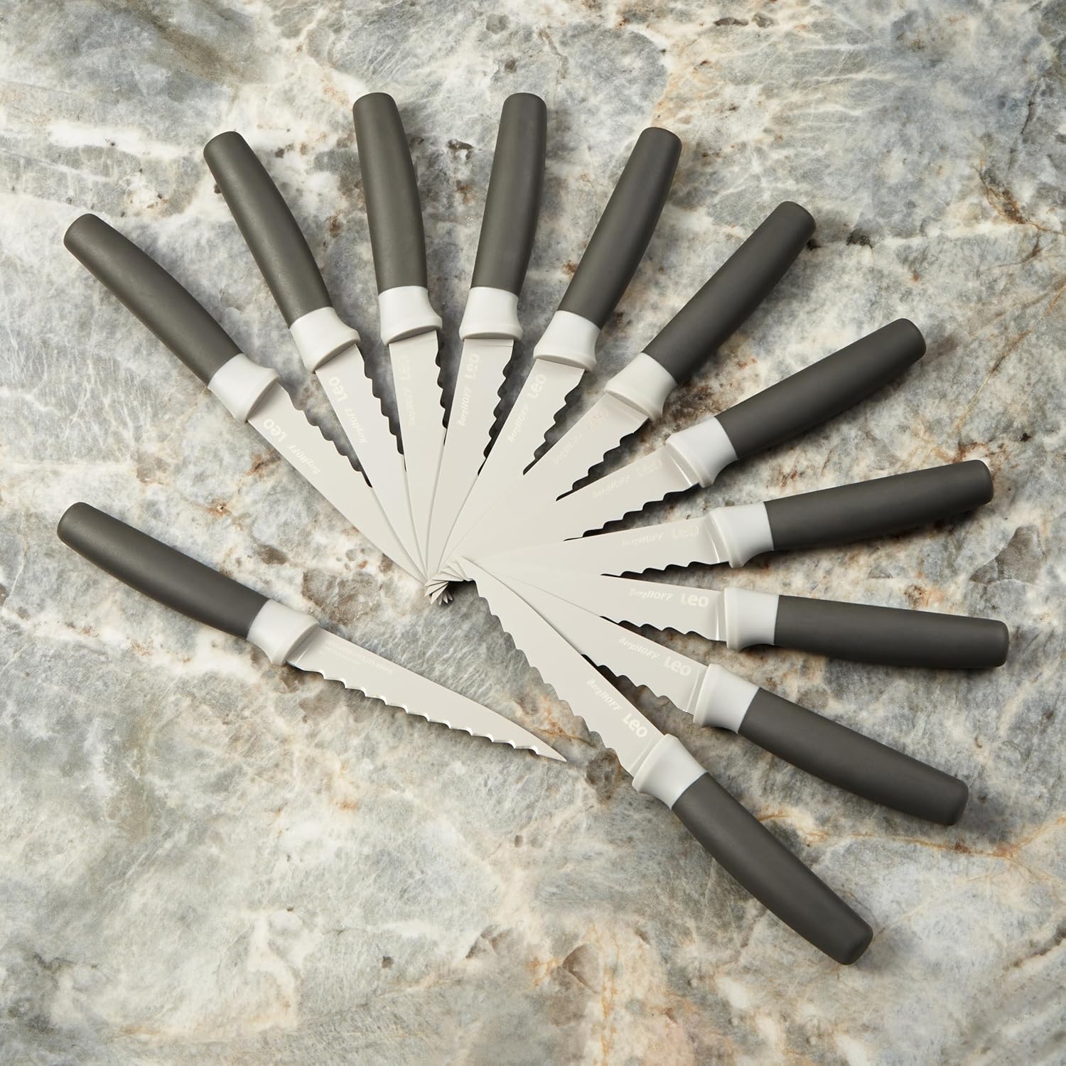 Berghoff LEO Non-stick 12Pc Steak Knives 4.5", Stainless Steel Blade, Well-Balanced, Soft-touch PP Handle, Multifunctional Knife, Grey