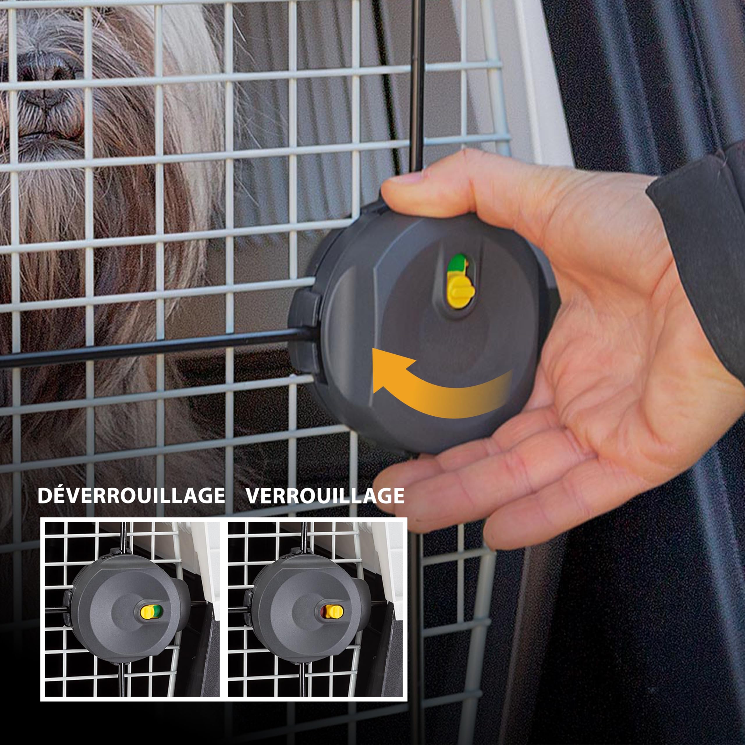 Panier de transport pour chiens de taille moyenne à grande ATLAS 50, avec écuelle et accessoires inclus, verrouillage de sécurité, grilles de ventilation