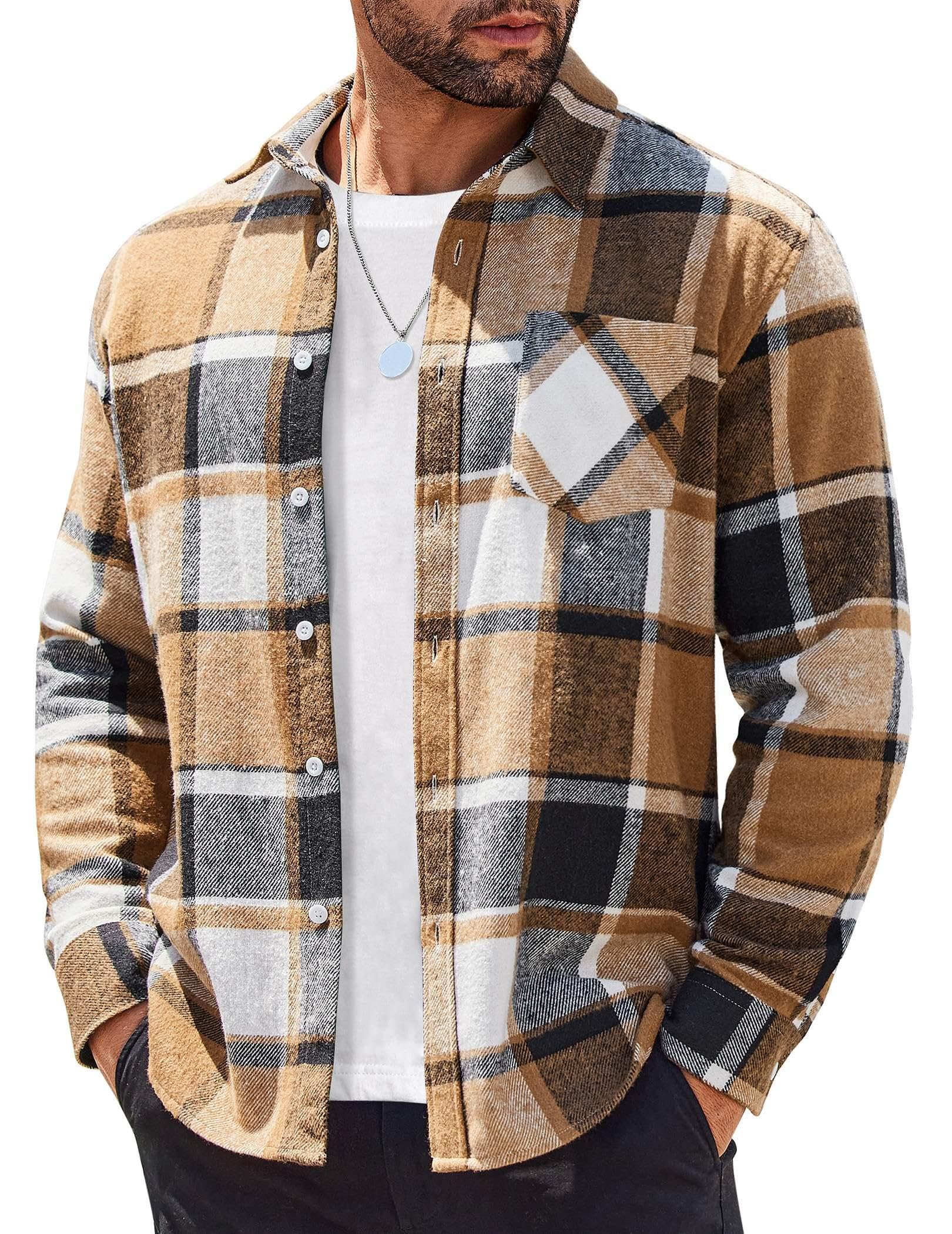 COOFANDY Mens Flannel Shirts Long Sleeve Lightweight Plaid Shirt Casual Button Down Shirts Jacket Global Recycled Standard OEKO-TEX STANDARD 100 Global Recycled Standard Global Recycled Standard ISCC PLUS