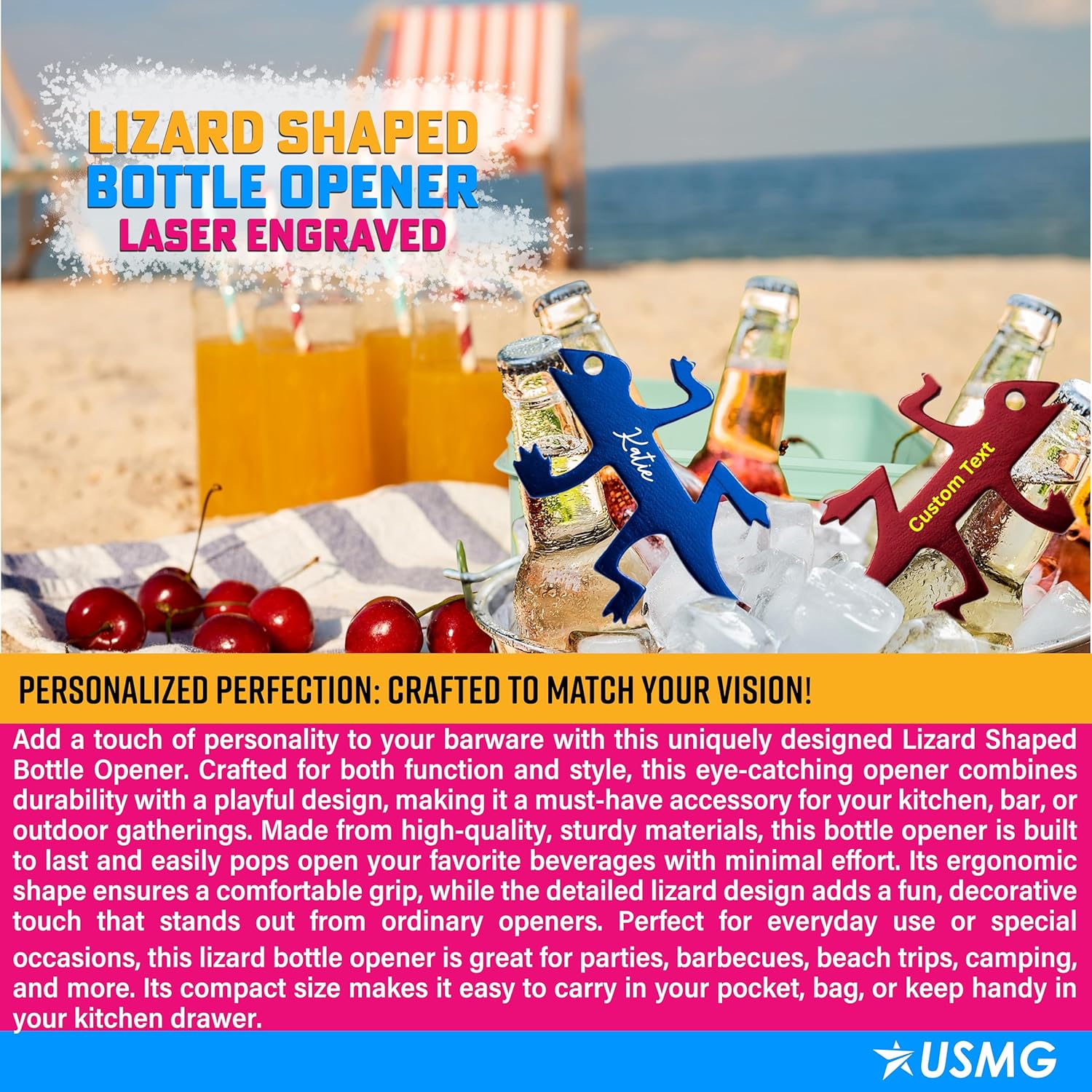 Custom Imprinted Lizard-Shaped Bottle Opener for Events, Bars, and Brand Display (Red, QTY 1000)