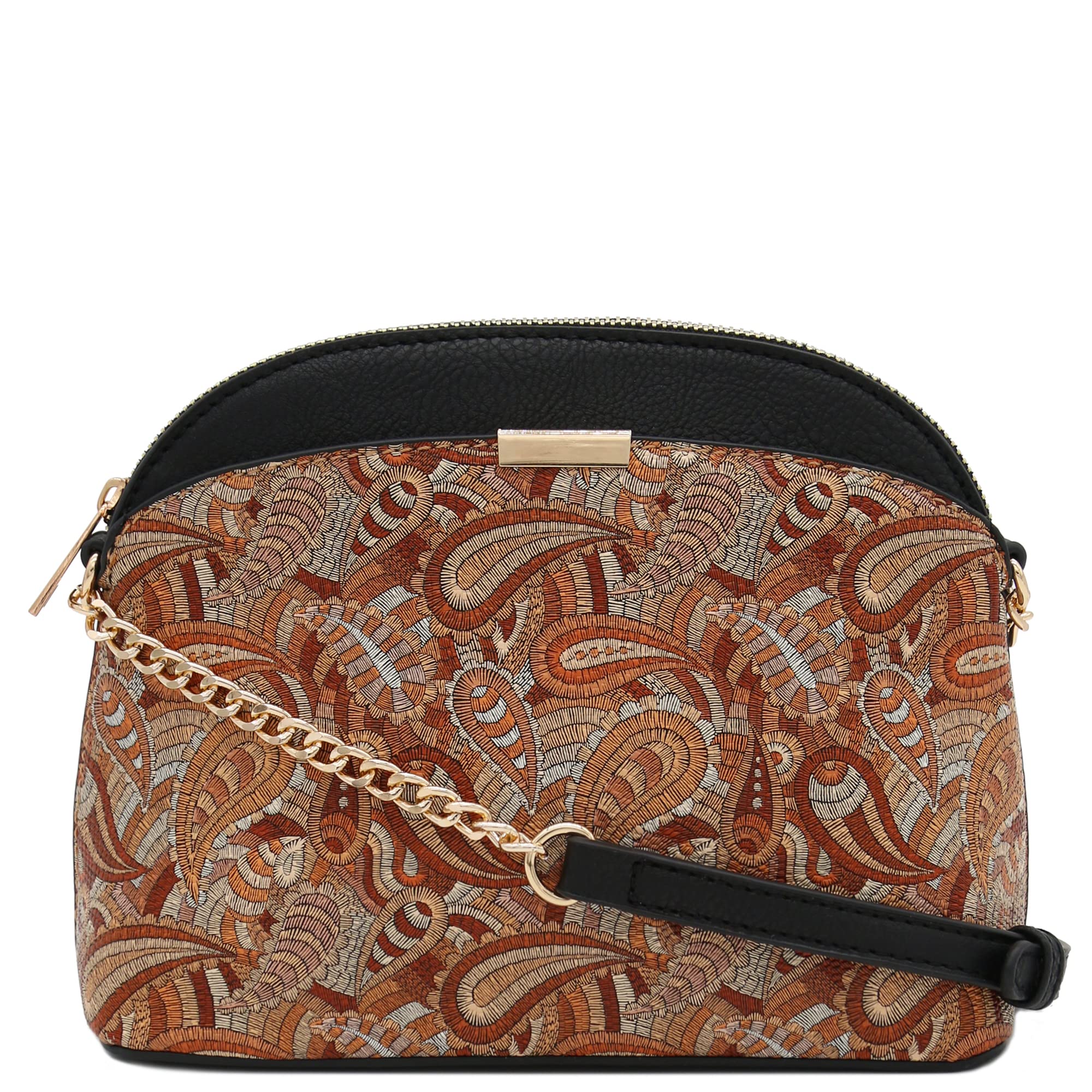 FashionPuzzle Paisley Print Small Dome Crossbody with Chain Strap