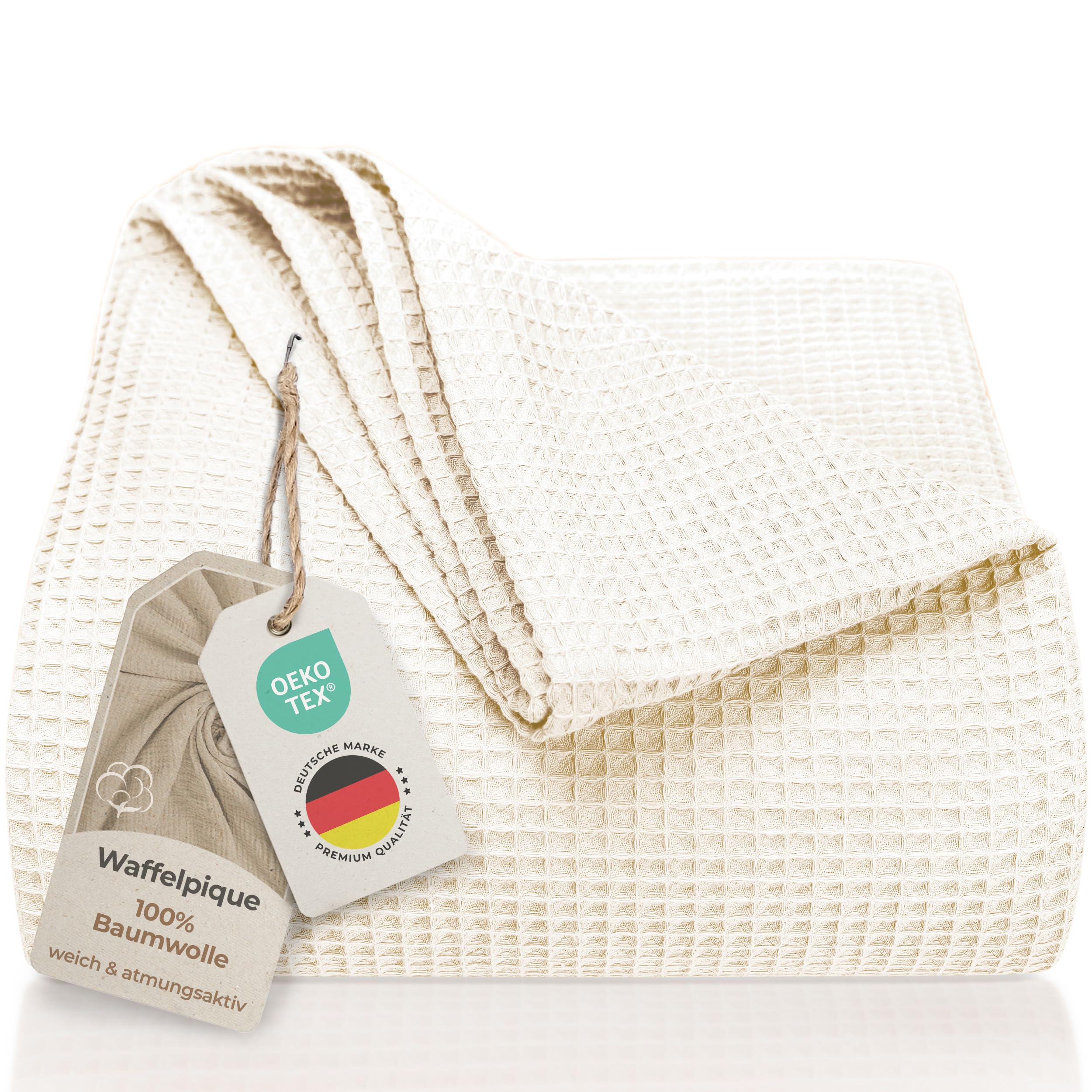LAYNENBURG Manta para Sofá Verano 180 x 220 cm - Waffle Pique 100% Algodón - cocha Ligera de Verano - Manta de algodón como Manta de Cama, de sofá - Manta de sofá aireada (Crema) OEKO-TEX STANDARD 100