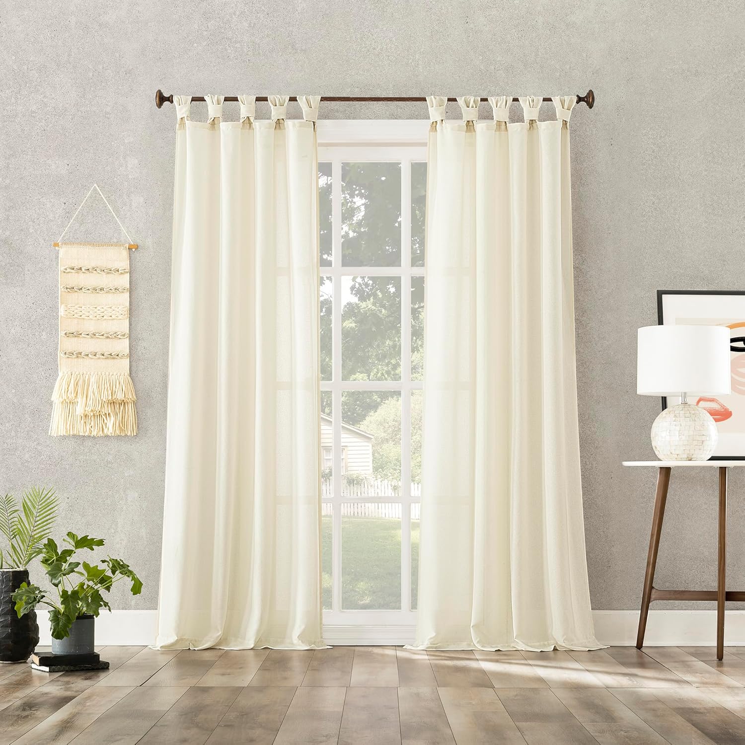 No. 918 Reman 2-Pack Twist Tab Linen Texture Semi-Sheer Tab Top Curtain Panel Pair, 40" x 96", Ivory