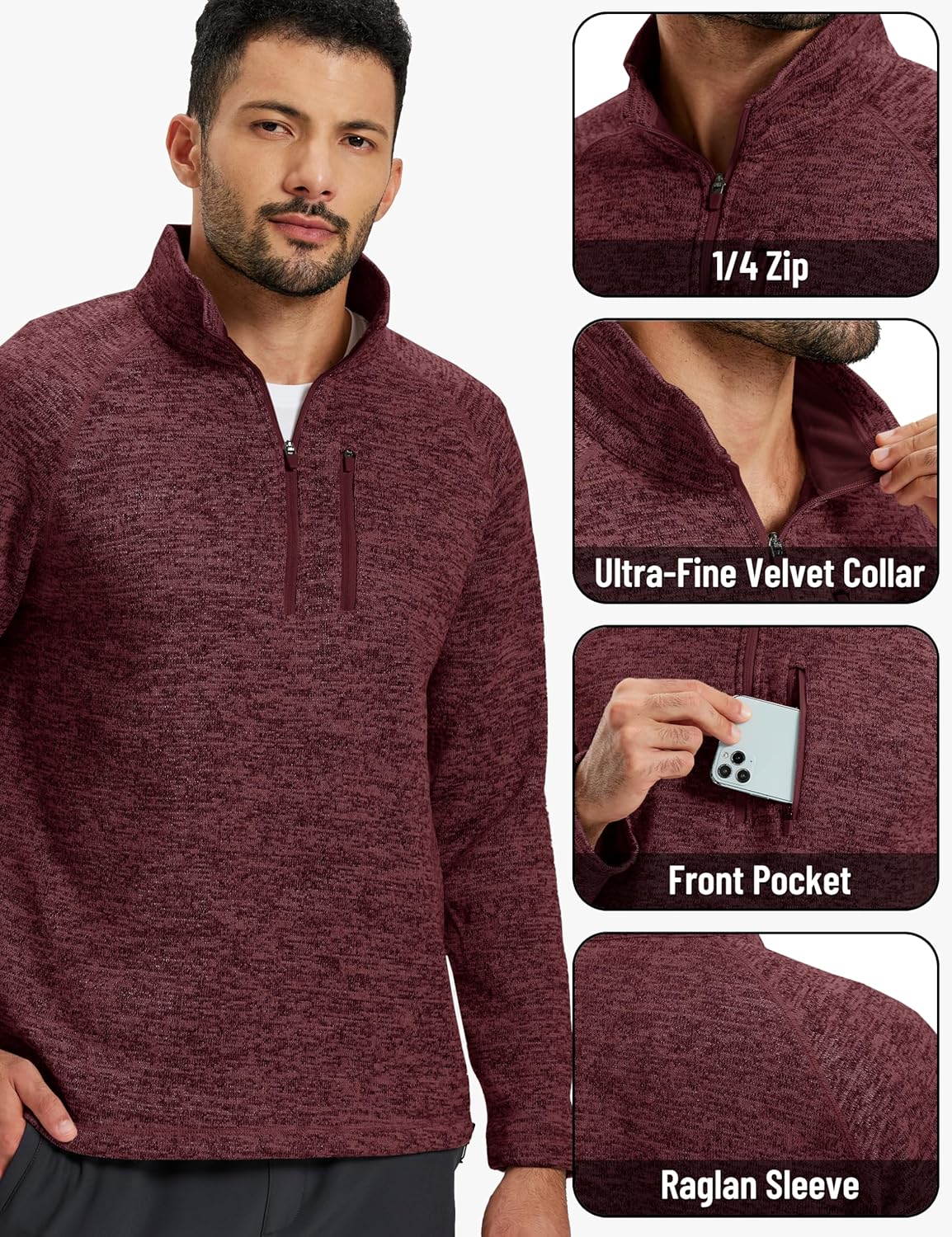 TACVASEN Men's Quarter Zip Pullover Long Sleeve Thermal Fleece Sweater Lightweight Casual Golf Sweatshirt with Zipper Pocket - Image 8