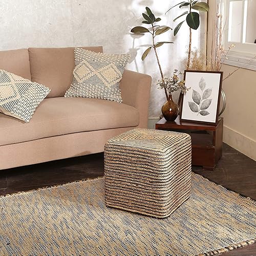 Miniatura 178 de REDEARTH · Taburete otomano de puf cubo, puf trenzado de yute para la sala de estar, dormitorio, guardería, patio, salón y otras habitaciones (14.5