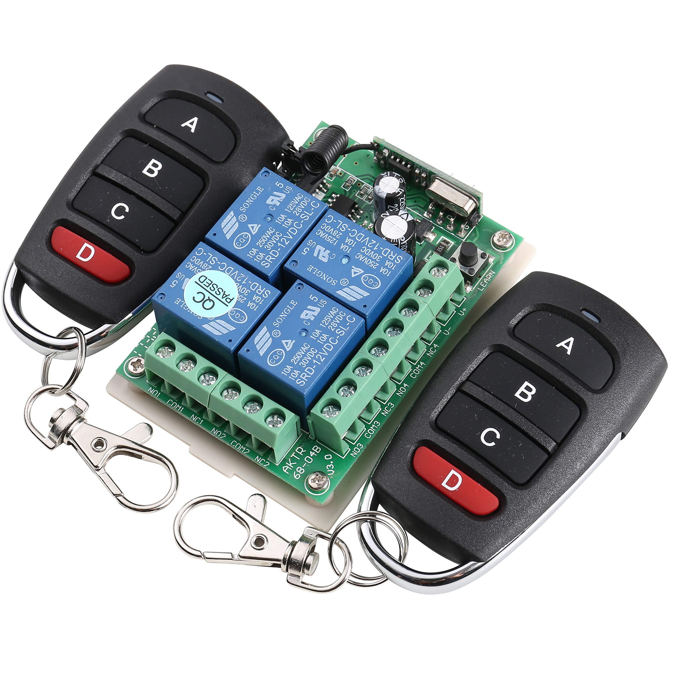 UHPPOTE Wireless DC12V 4-Channel Remote Control Receiver Switch with Transmitters Home Automation Light Controller 433Mhz