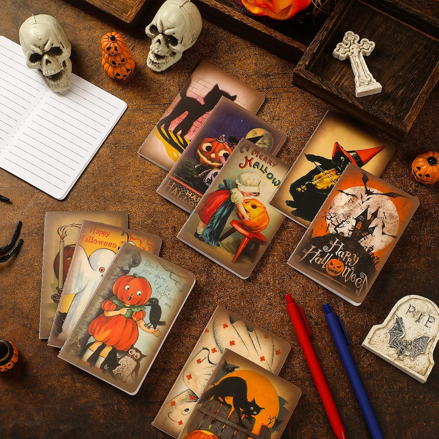 Ctosree 24 Pack Halloween Notebooks Mini Retro Vintage Holiday Party Favors image 4