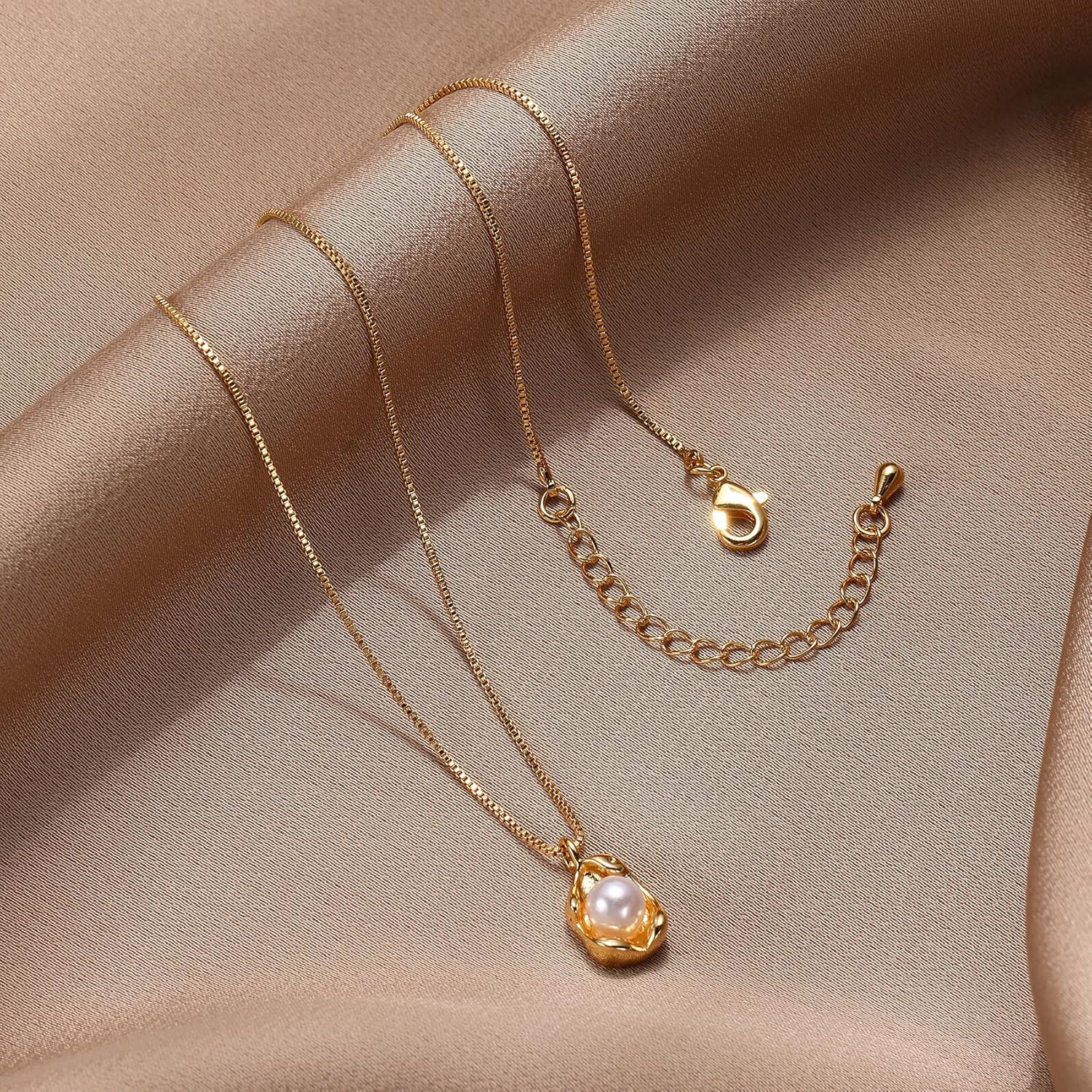 Elegant Gold Pearl Necklaces for Women,14k Gold Plated Dainty Necklace Simple Pearl Drop Single Charm Pendant Necklace Women's Jewelry Friend Birthday Gifts Gold Jewelry for Women - Image 5