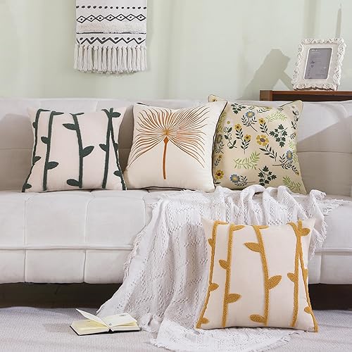 Miniatura 6 de Tosleo Fundas de almohada decorativas de 18 x 18 pulgadas, paquete de 2 fundas de almohada bordadas de algodón para decoración del hogar, fundas de