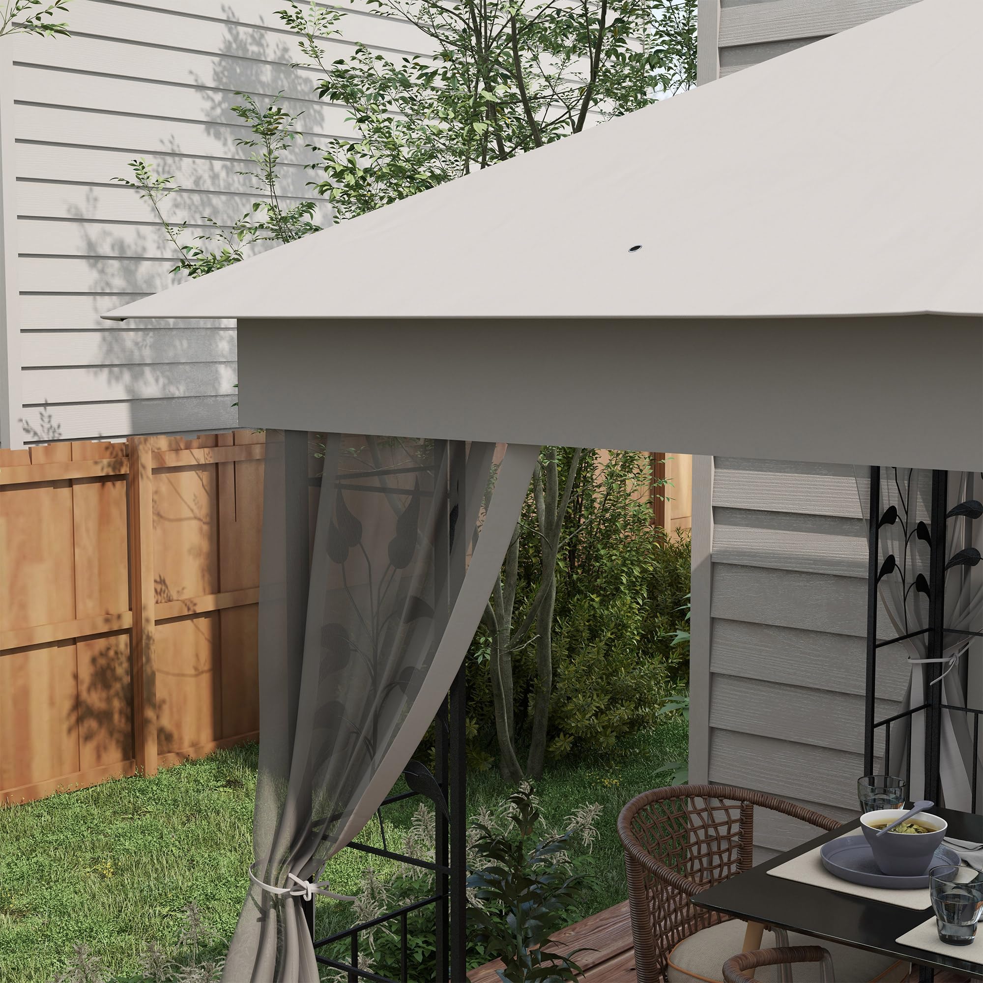 Outsunny Pavillon mit Doppeldach, 3x3 m Wasserabweisend Stabil Winterfest Gartenpavillon mit Moskitonetz, Garten Pavillon aus Stahl, Partyzelt für Garten, Terrasse, Hellgrau
