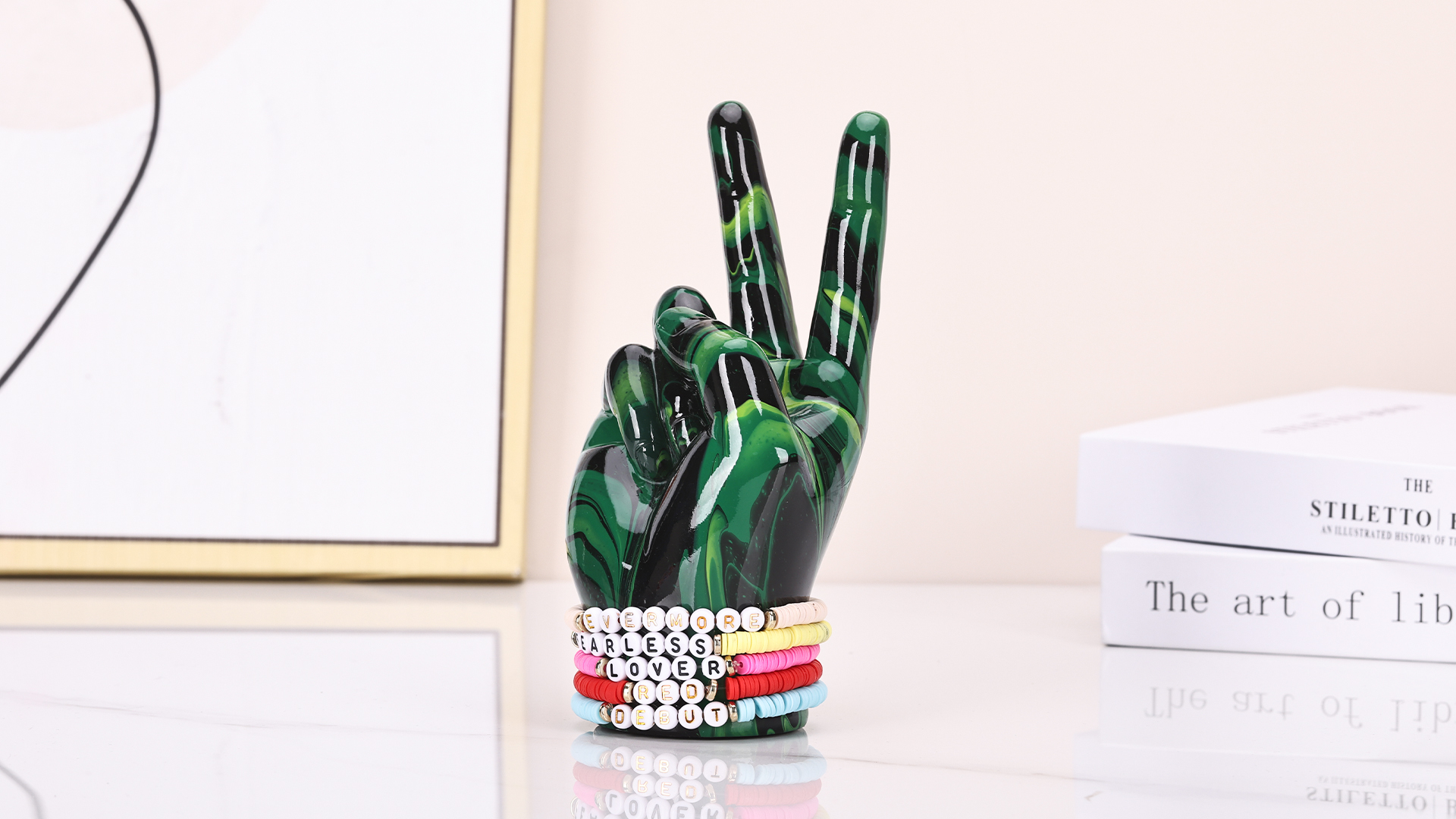 Estatua decorativa mano símbolo paz verde esmeralda miniatura 7