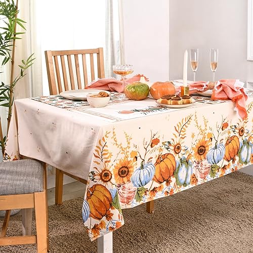 Folkulture Mantel de 60 x 102 pulgadas, mantel rectangular floral 100% algodón para decoración del hogar, mantel moderno blanco o cubierta de mesa