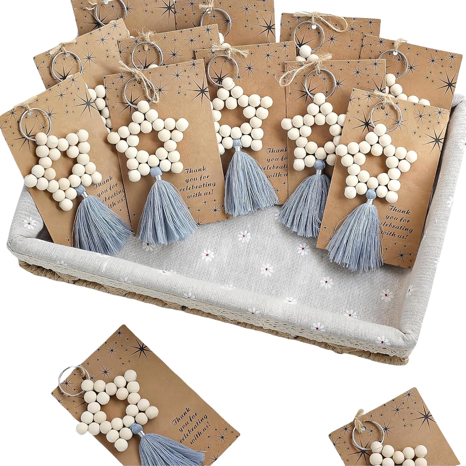 Wooden Bead Tassels (30 pcs set) for Wedding Guest Favors, Baby Shower Favors for Boys, Christening Gifts for Boys, Bridal Shower Party Favors, Thank You Gifts. (Blue30)