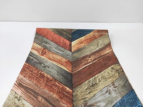 Miniatura 6 de DWIND D1092 - Papel tapiz de vinilo vintage con tablones de madera sintética para despegar y pegar, rojoazul, 17.7 pulgadas x 9.8 pies, con textura,