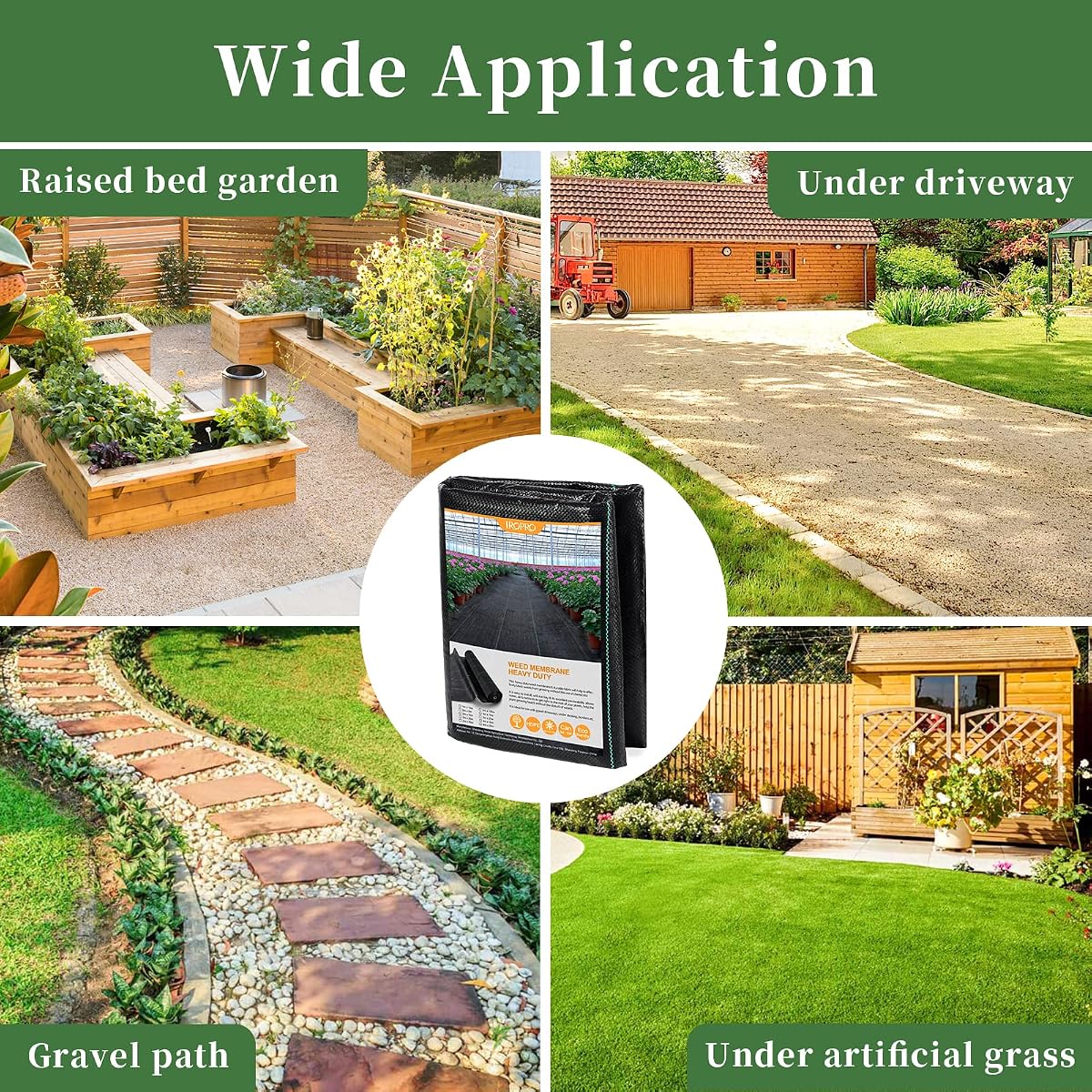 iropro 1m x 10m Heavy Duty Weed Control Membrane Garden Weed Barrier Fabric for Landscaping Driveway Gravel Artificial Grass  — view 5