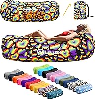 Vista 13 de Nevlers Tumbona inflable negra y azul, paquete de 2 unidades, juego de sofá inflable de poliéster 210T, sofá inflable sin bomba, muebles de exterior
