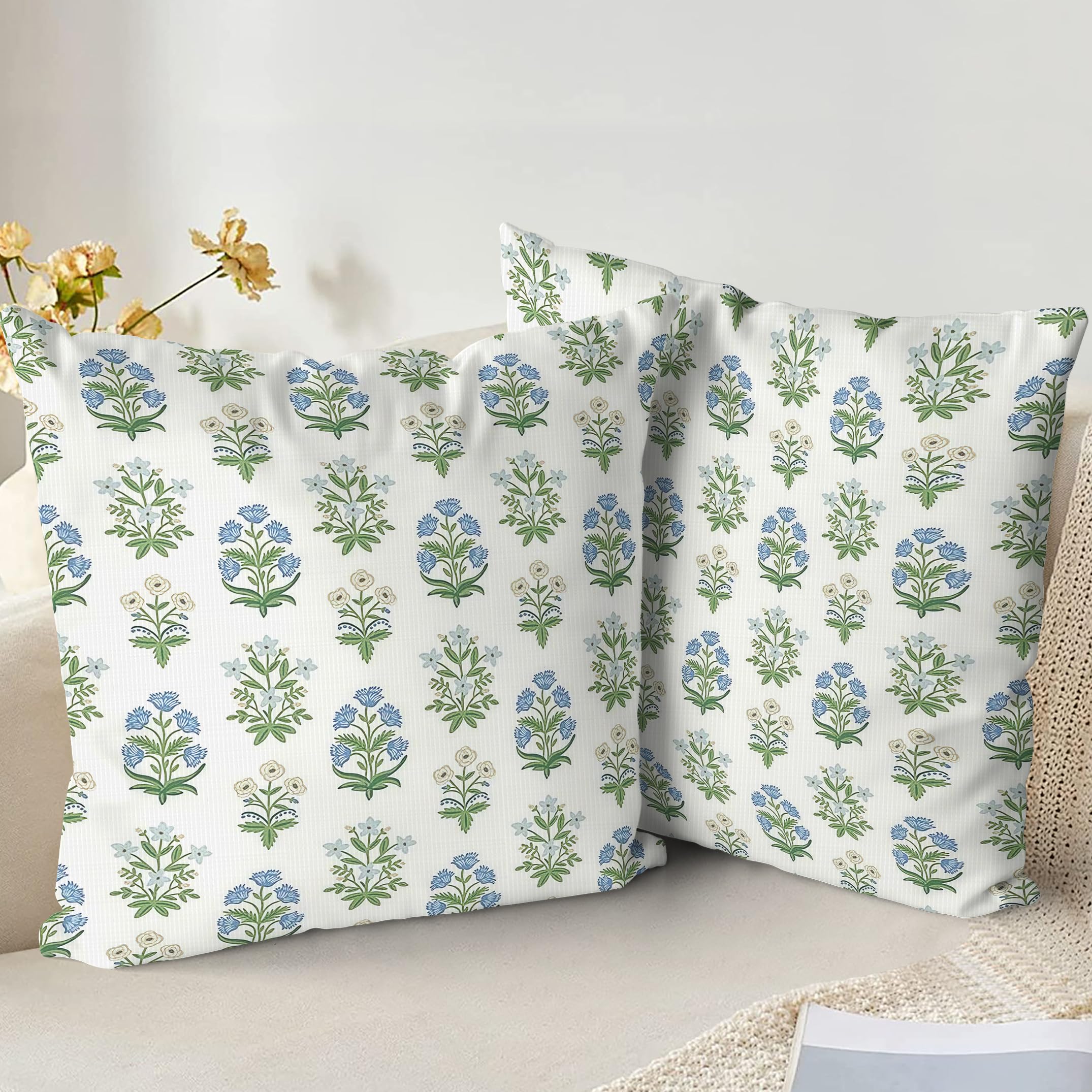 XPHZZL Cushion Covers Set of 2 Pack 40 x 40 cm Soft Vintage Floral Decorative Pillows Cover Boho Throw Pillow Cases for Sofa Bed Garden Outdoor Spring Decor Flower Plant with Invisible Zipper