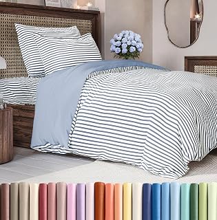 Duvet Cover Twin/Twin XL Size Set - Extra Soft Duvet Cover 68 x 90 with 1 Pillow Sham - Hotel Luxury, Easy Care and Fade Free w/ Zipper Closures & Ties - Comfy, Breathable Bedding Set (Blue Stripes 2)