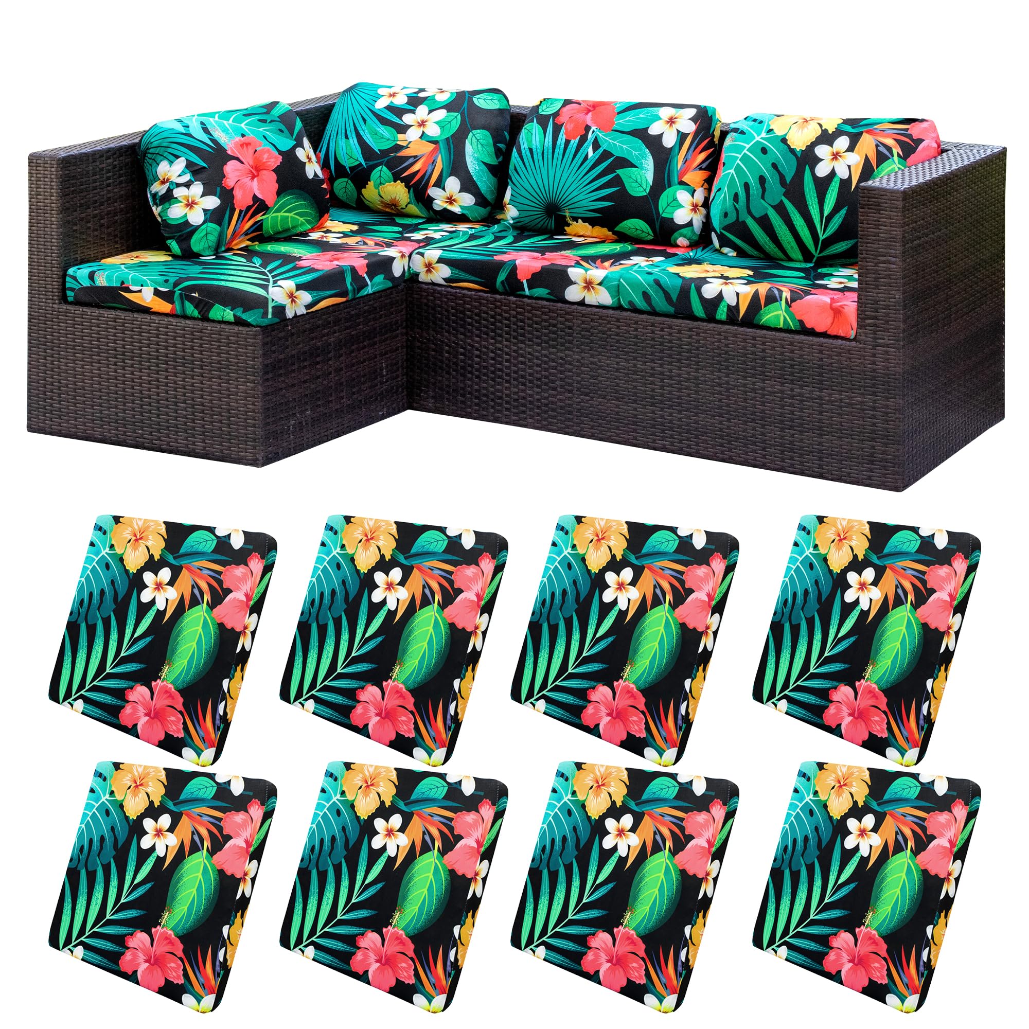 8 Pcs Outdoor Cushion Covers, Patio Sofa Cushion Covers Replacement