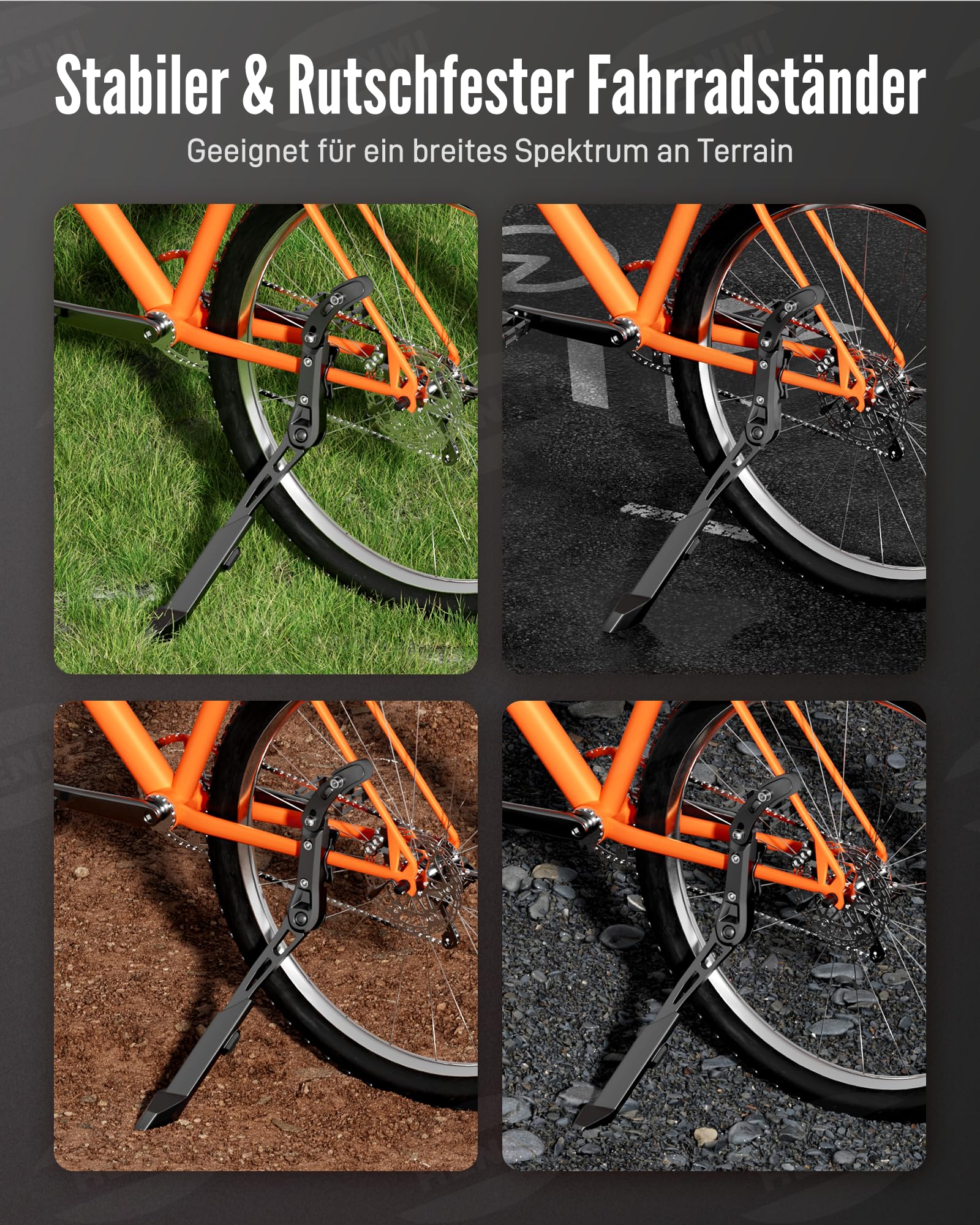 HENMI Fahrradständer 24-29 Zoll Pro+ für Runde Rahmen, Höhenverstellbarer Fahrrad ständer aus Aluminium, Extra Stabil Seitenständer für Mountainbike e Bike Rennrad City Trekking