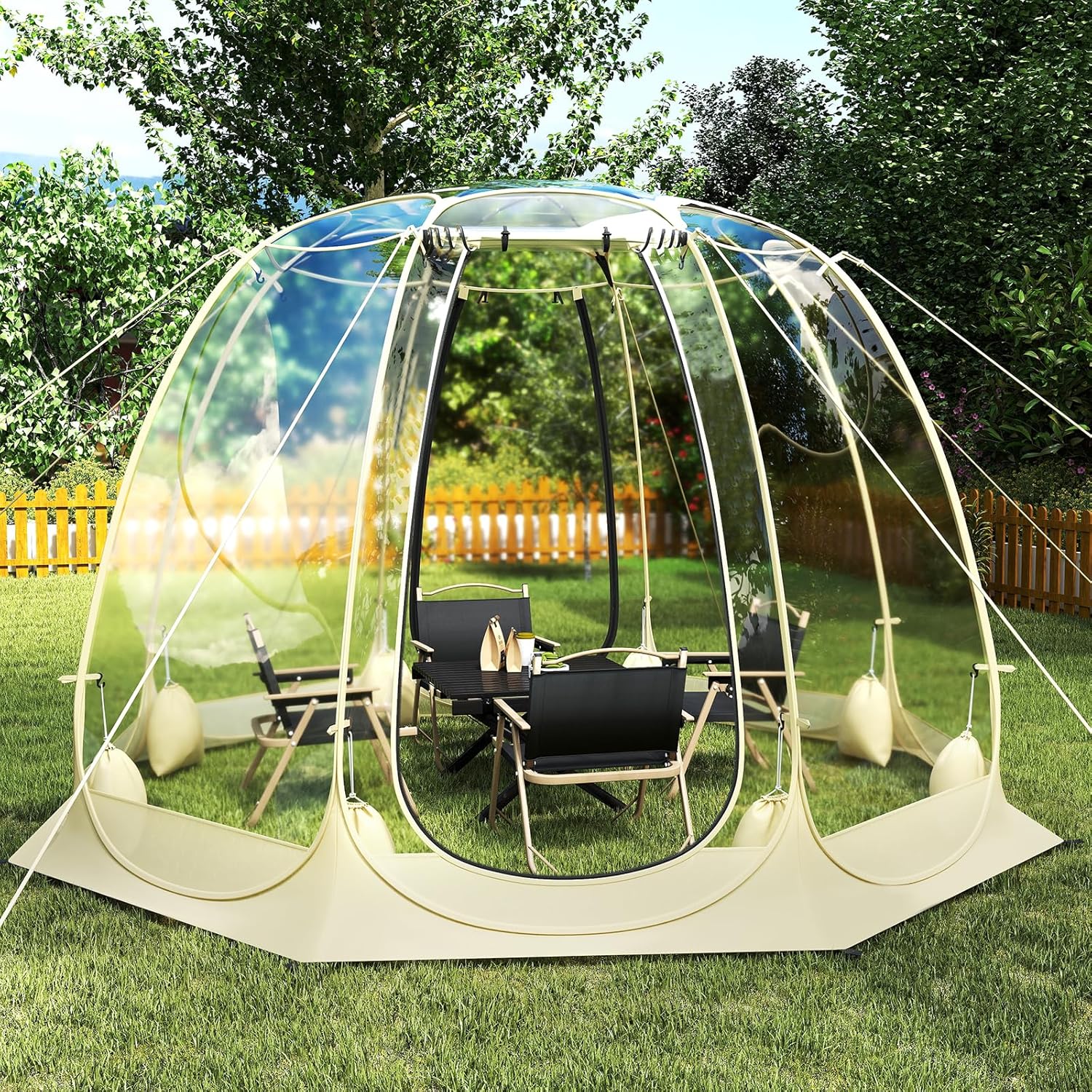Tangkula Pop Up Bubble Tent, 9.5×9.5 Ft Oversize Outdoor Dome Tent for 4-6 People with 16 Stakes, 8 Wind Ropes, 8 Sandbags, Carrying Bag, Weatherproof Clear Tent for Winter Cold Protection, Camping Tangkula Pop Up Bubble Tent, 9.5×9.5 Ft Oversize Outdoor Dome Tent for 4-6 People with 16 Stakes, 8 Wind Ropes, 8 Sandbags, Carrying Bag, Weatherproof Clear Tent for Winter Cold Protection, Camping