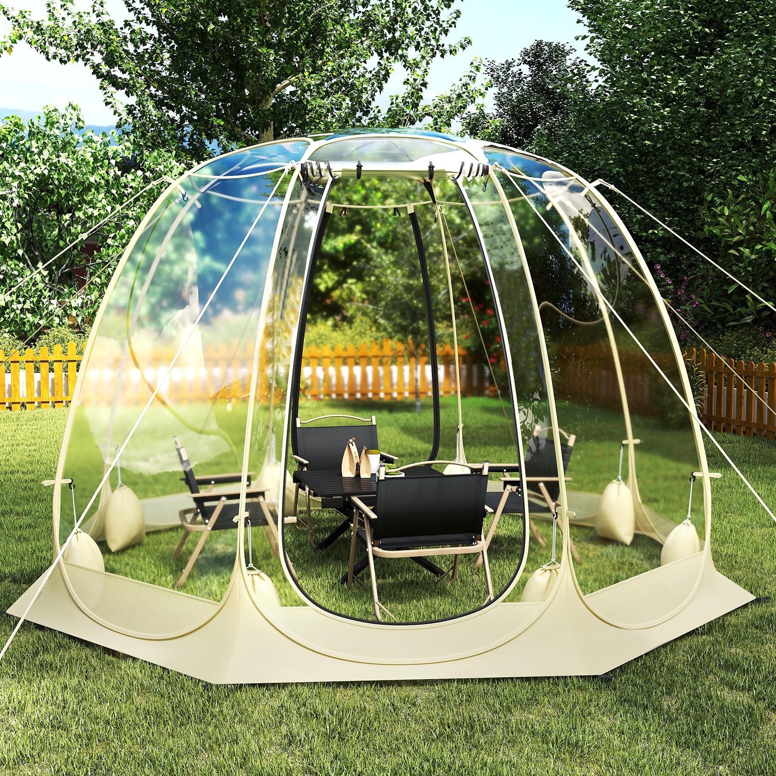 COSTWAY Pop Up Bubble namiot - przezroczysty namiot z PCW, 265 x 265 cm, odporny na warunki atmosferyczne, dla 5-6 osób, przenośny namiot kempingowy, do użytku na zewnątrz, do ogrodu, na taras
