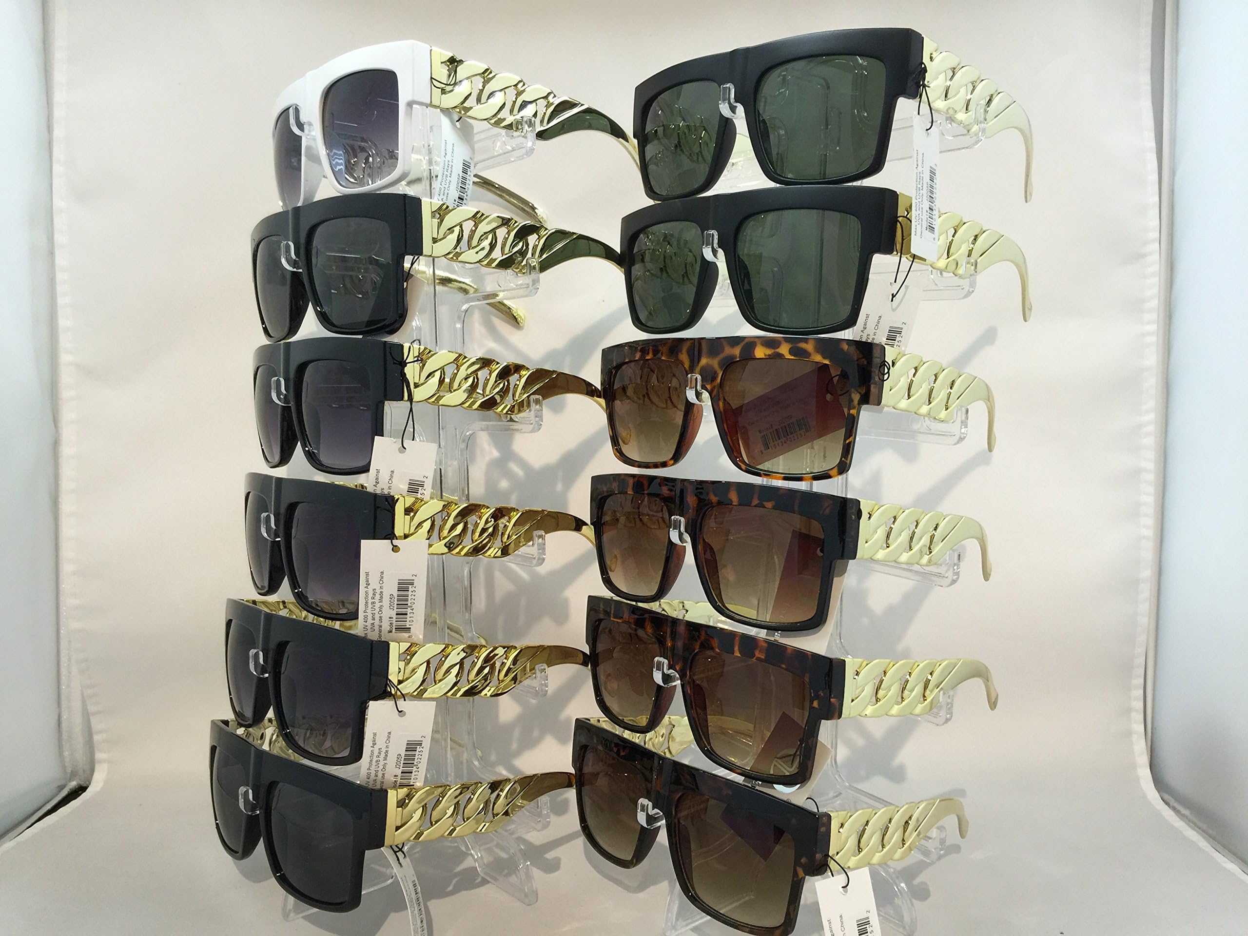 Shiny Gold Chain Leg Rapper Sunglasses J2005 Wholesale Lot of 12 Pairs